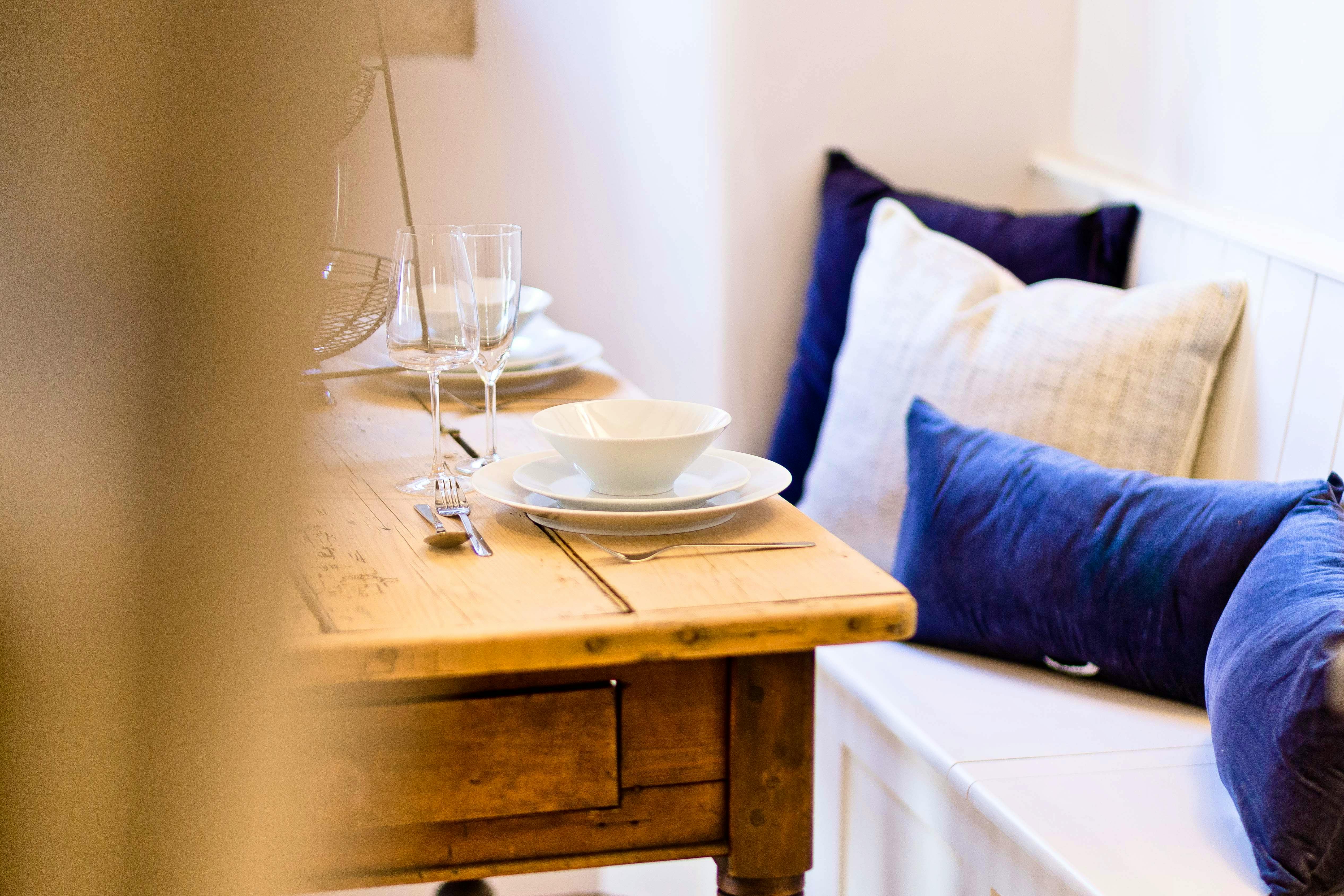 Bench seating in the dining area