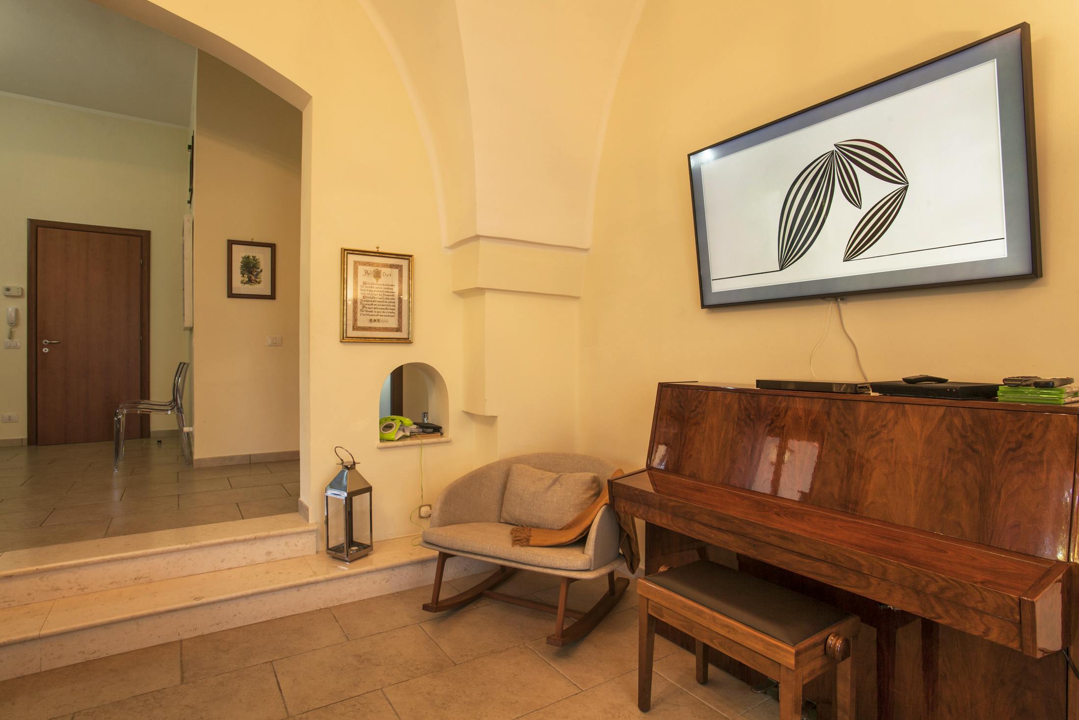 Flat screen TV and piano