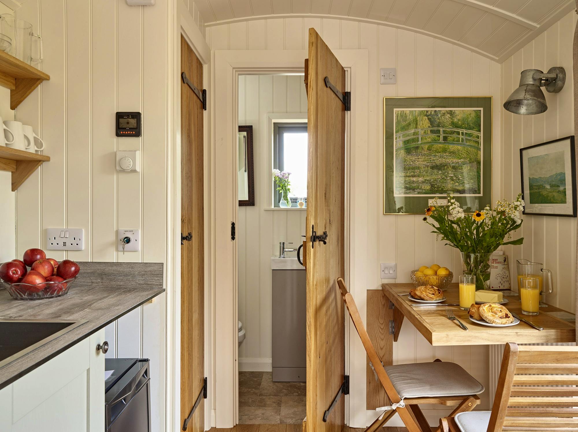Hawthorn Retreat kitchen with ensuite shower room, fold up dining table in upright position