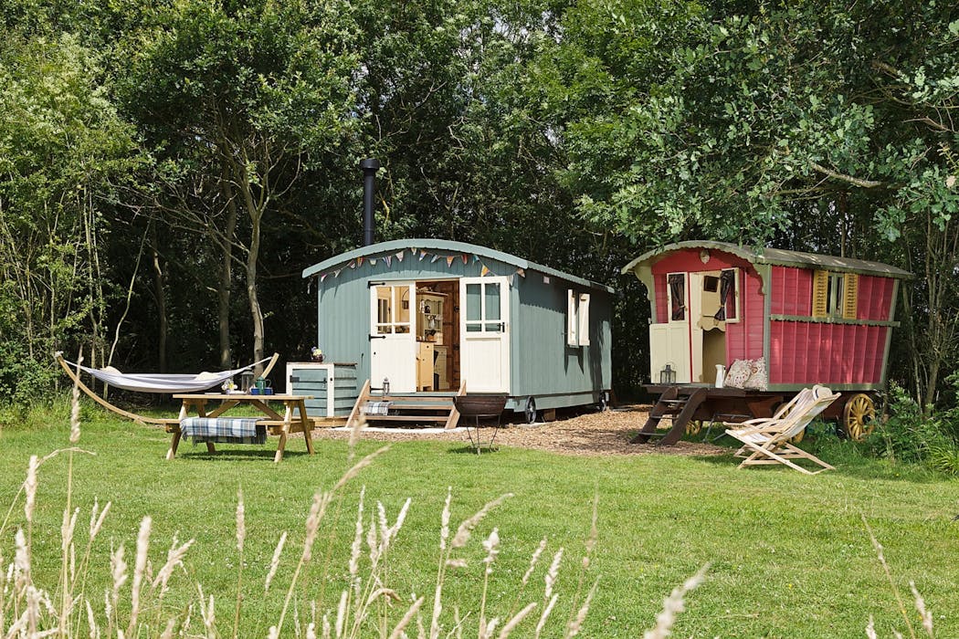 Secret Meadows Vintage gypsy caravan and shepherd's hut