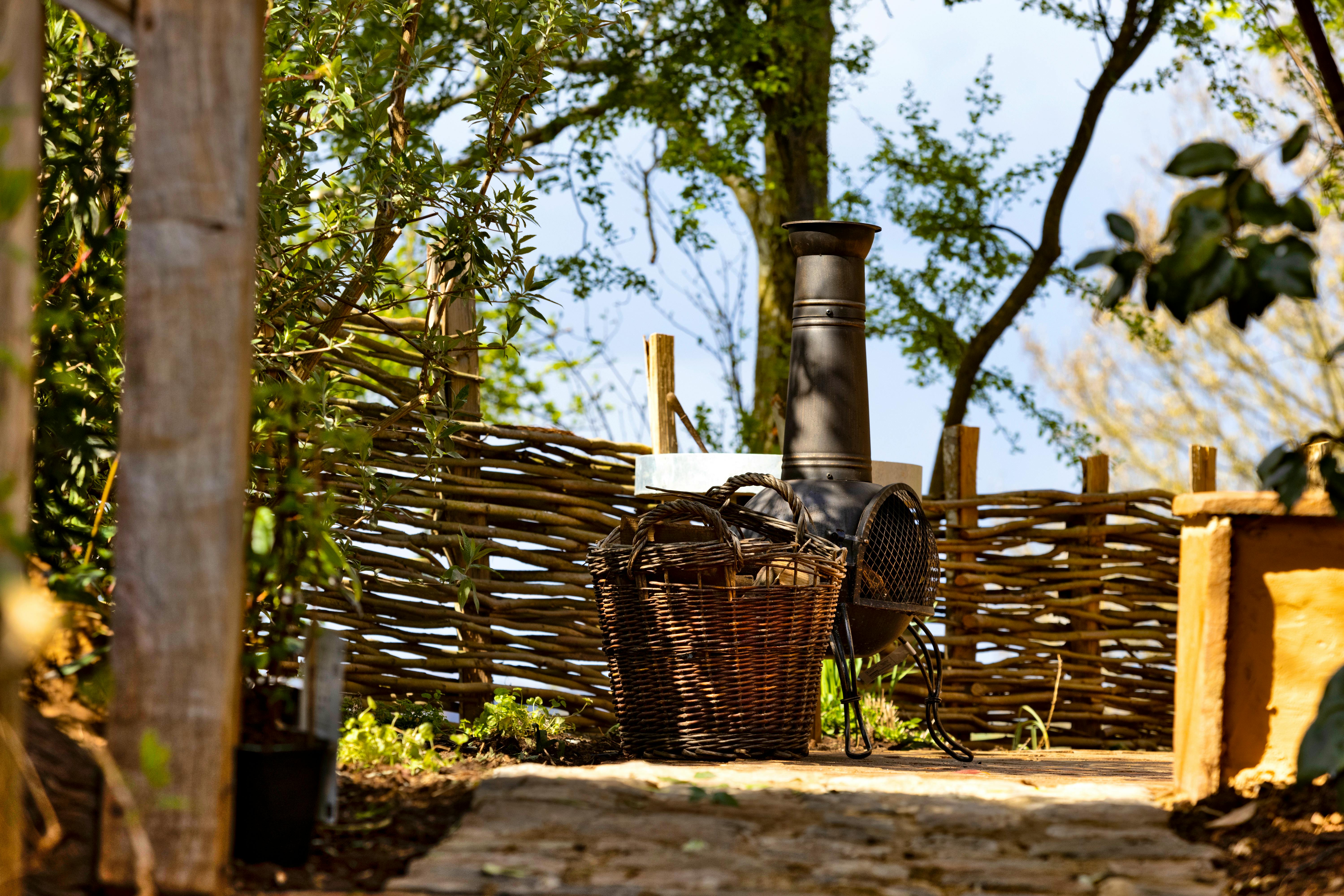 Walnut Cottage garden chiminea