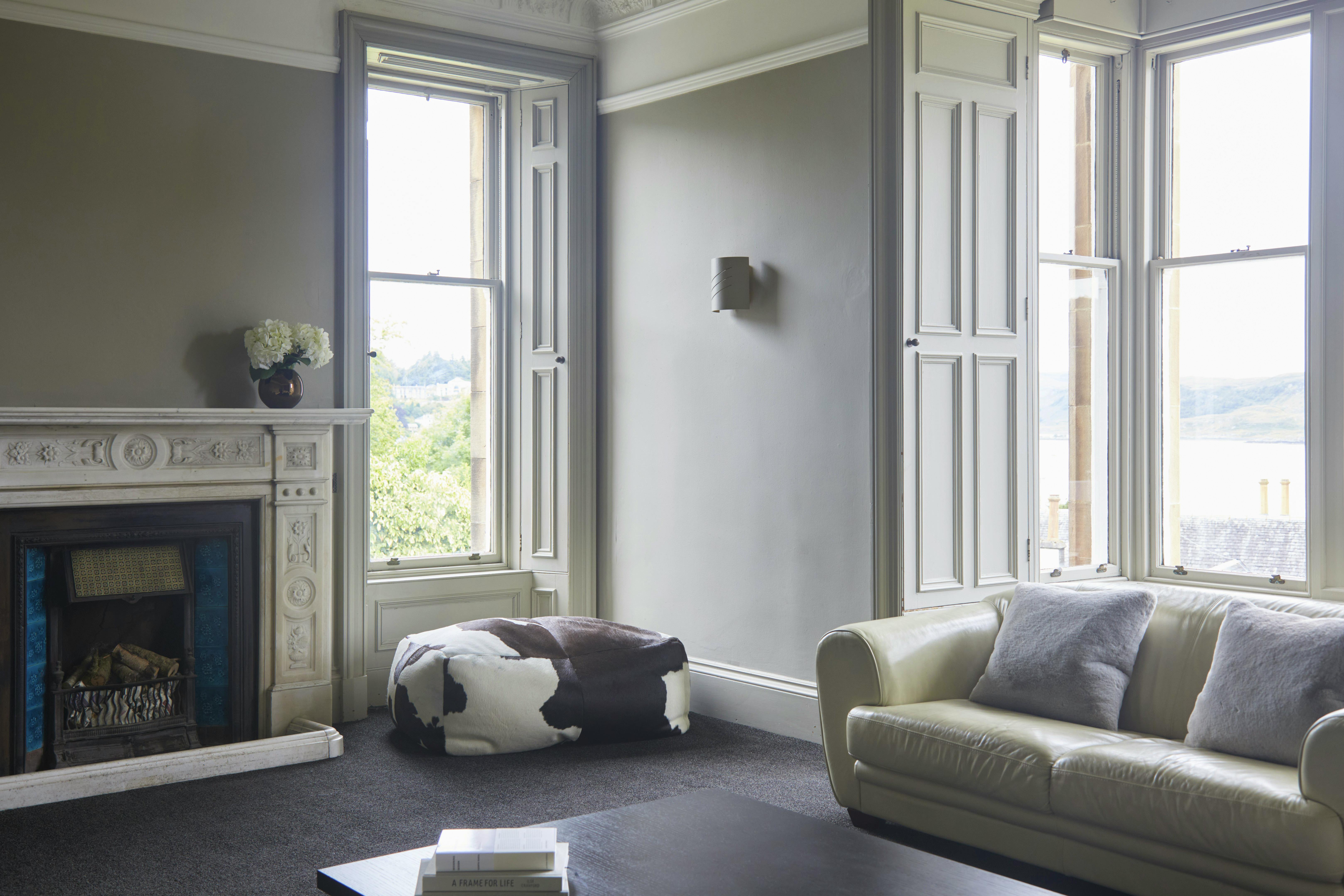 Lounge with open fire and seaviews