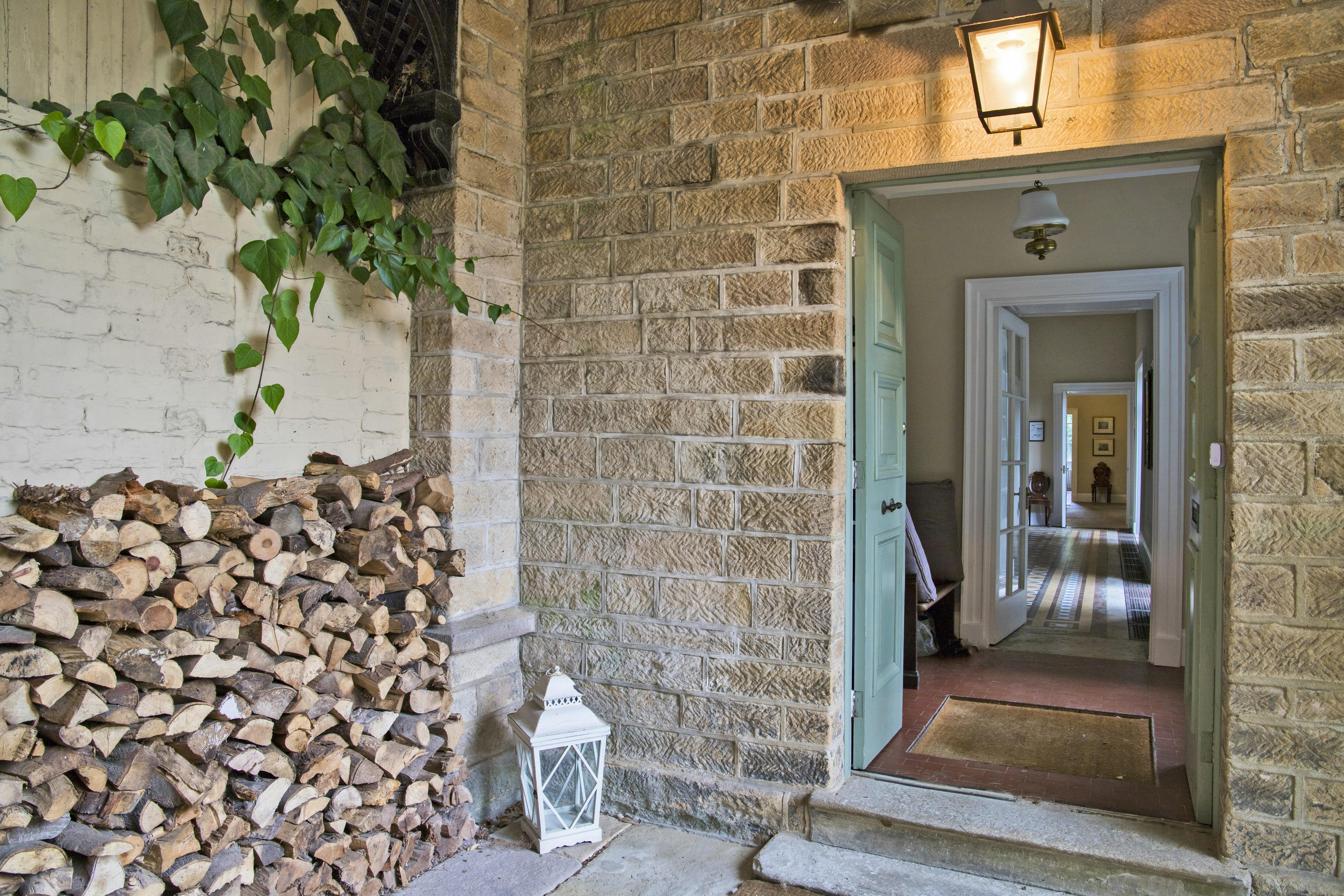 Front door from covered portico