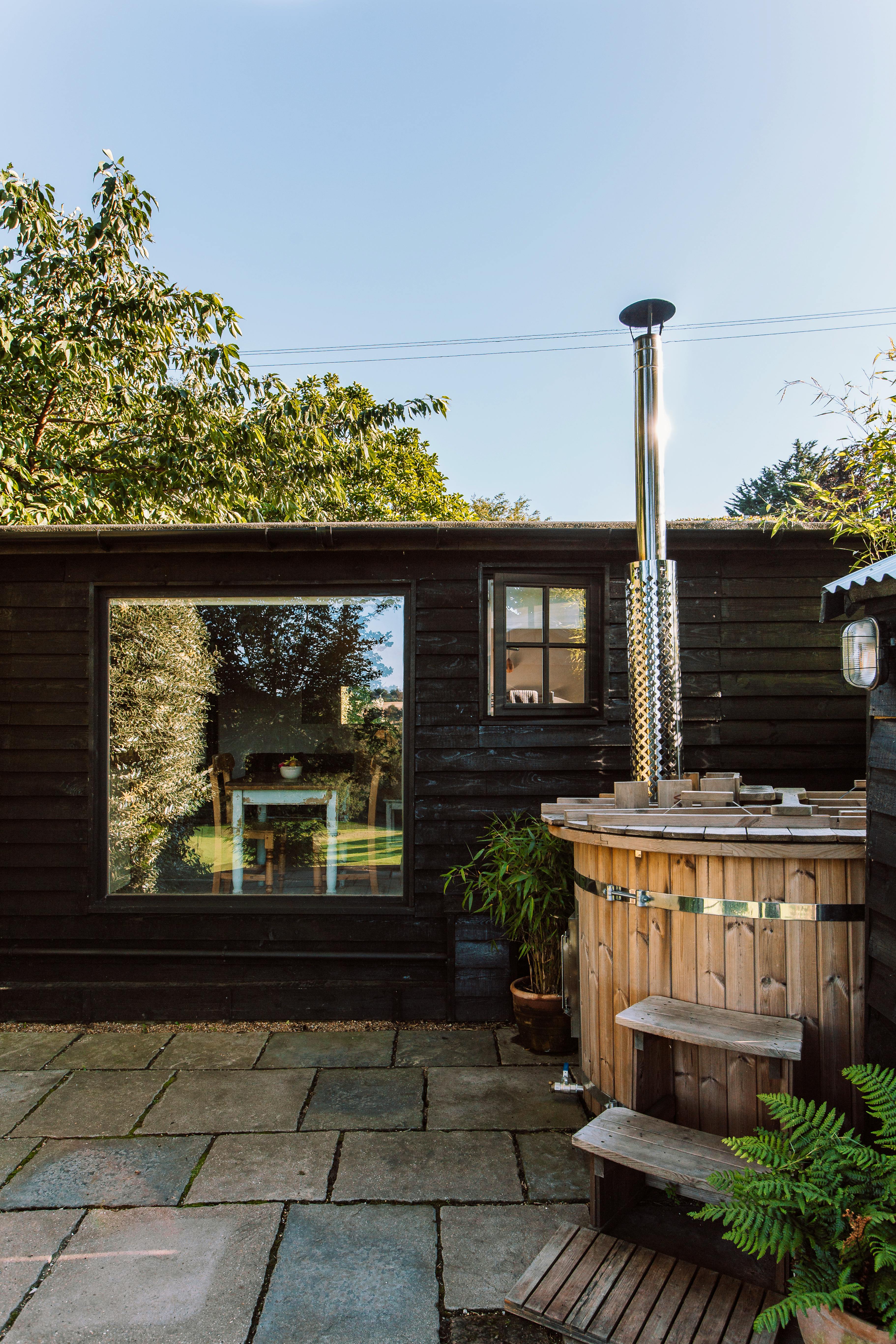 Picture window & hot tub