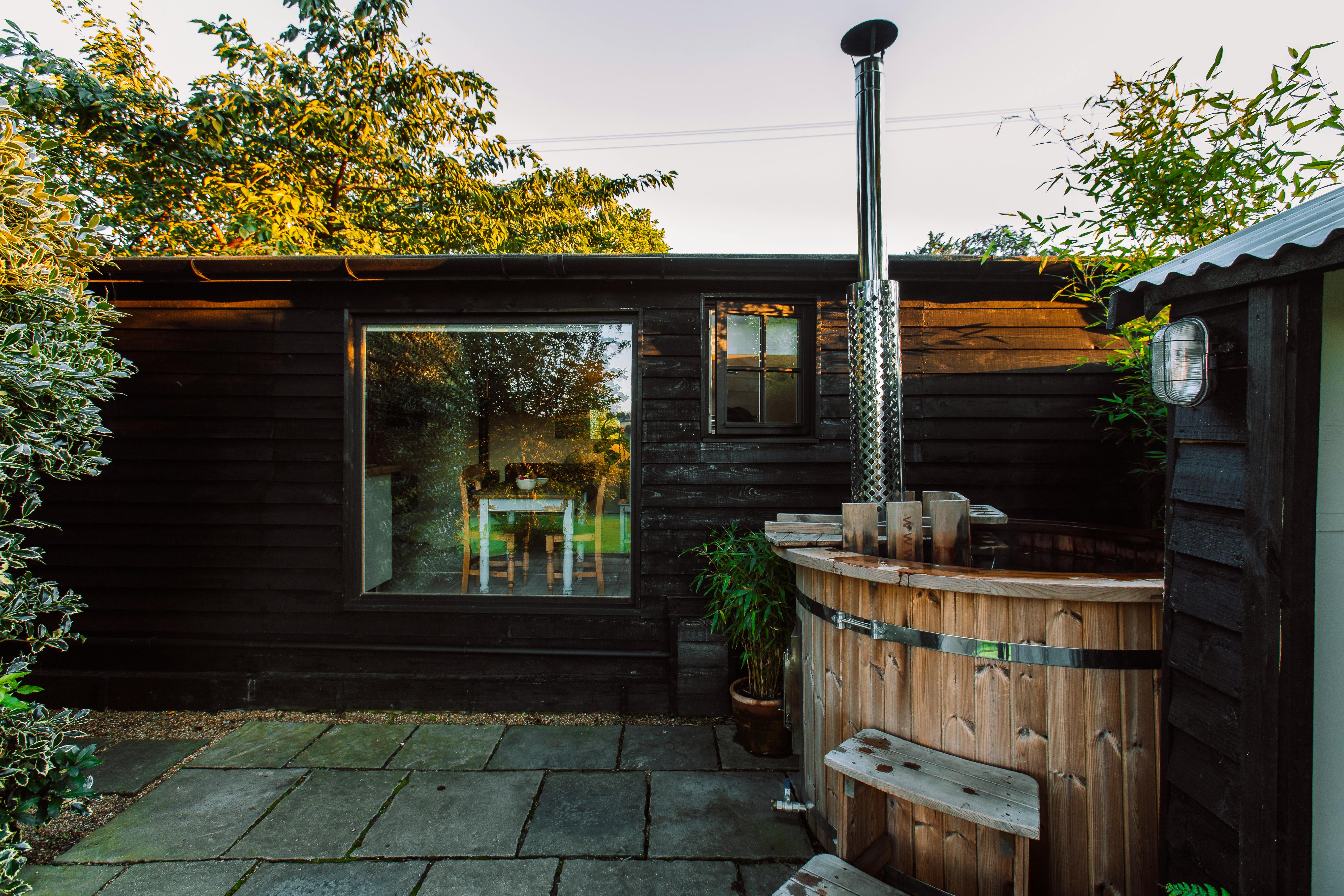 Picture window & hot tub