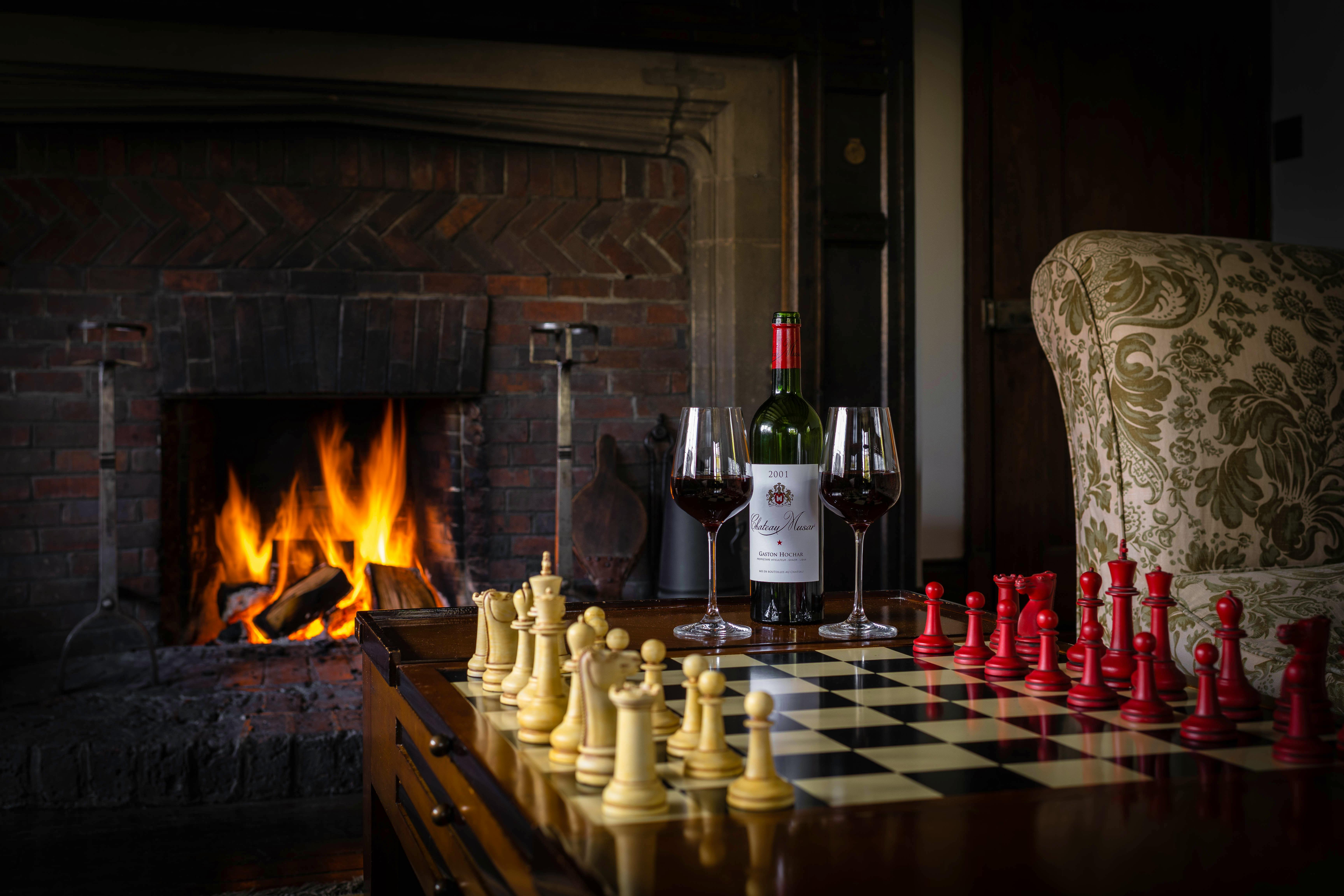 Hawkhow games table and open fire