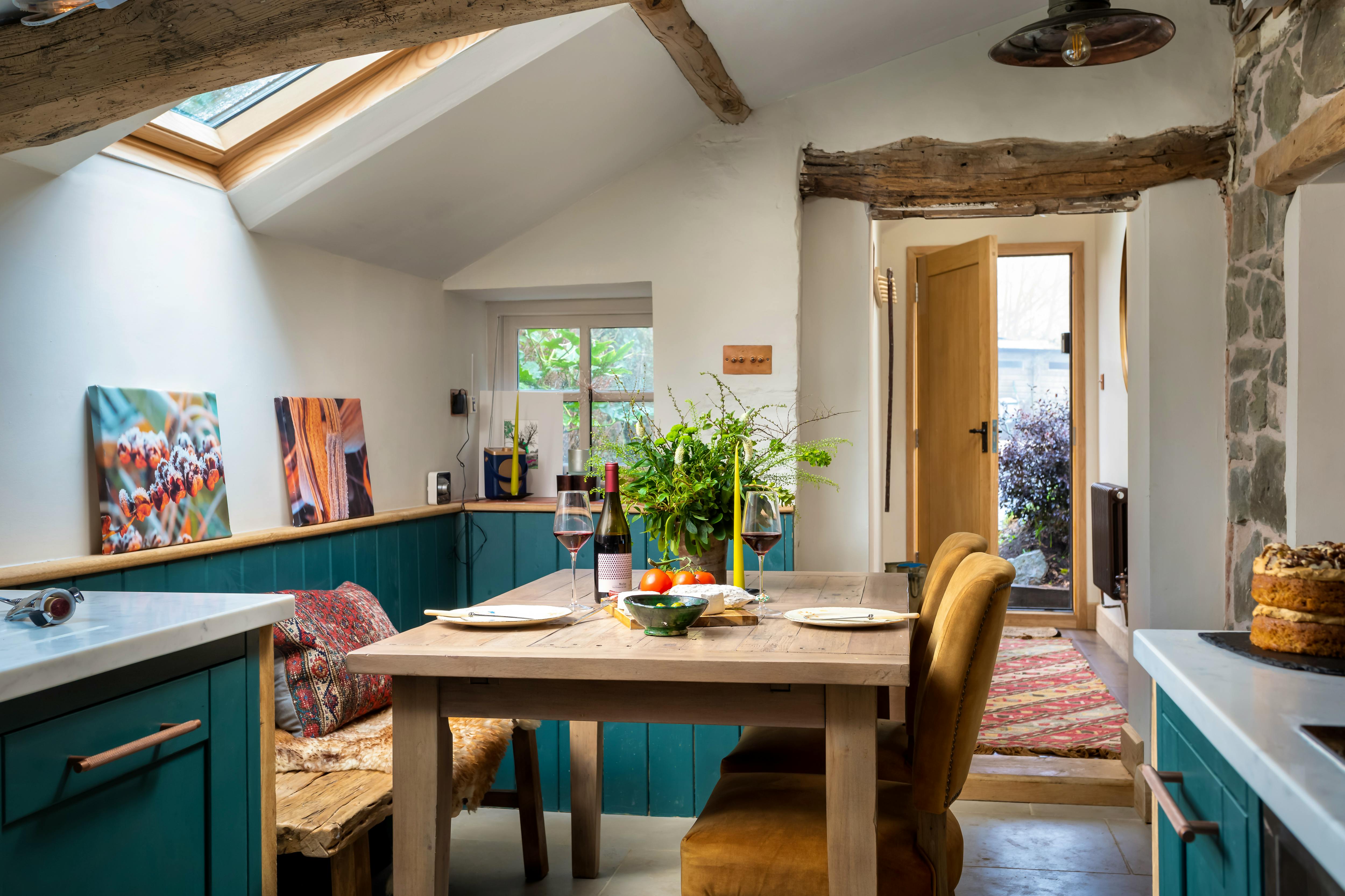 dining space with elm bench 