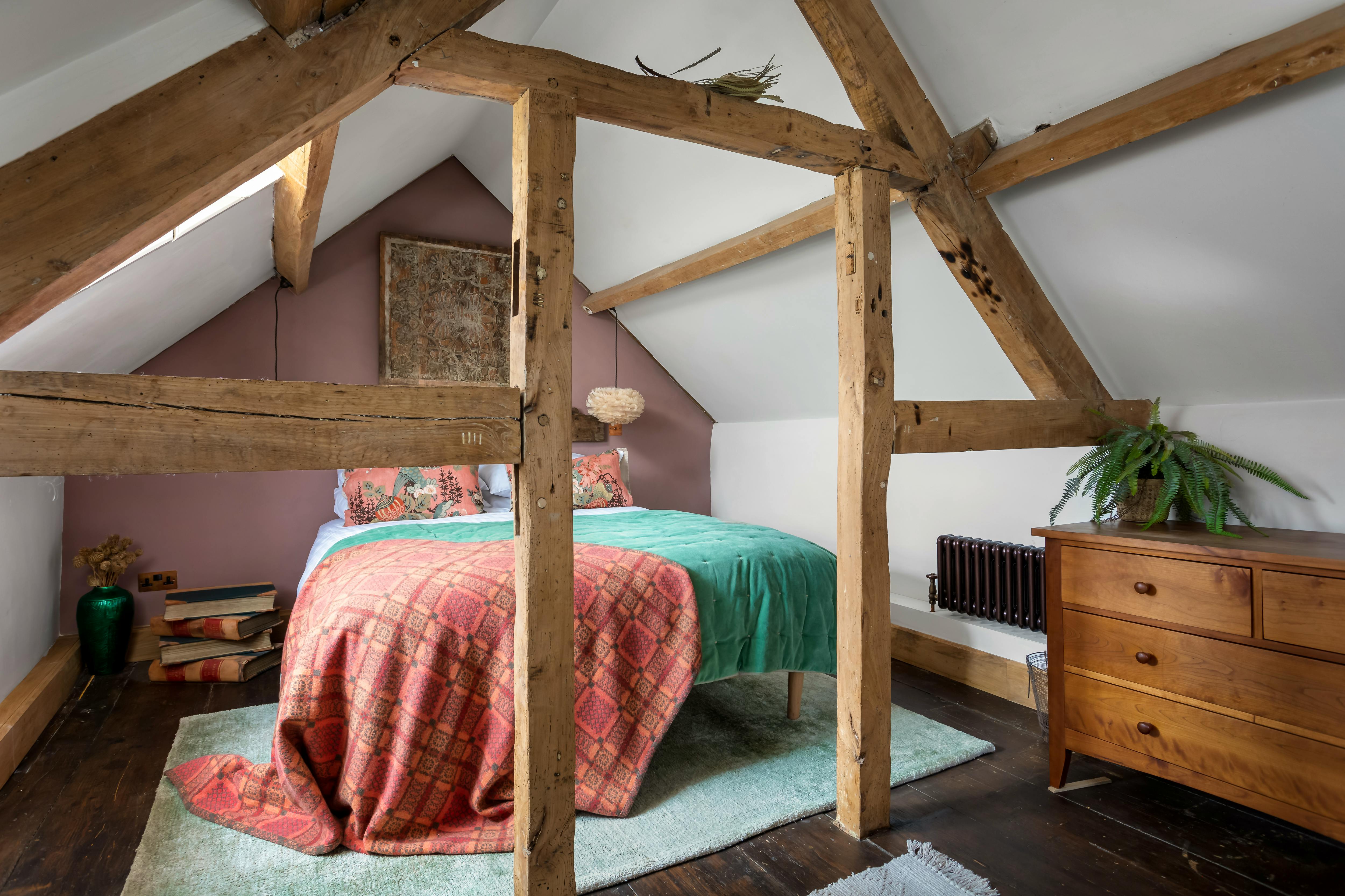 king bed in the oak framed room