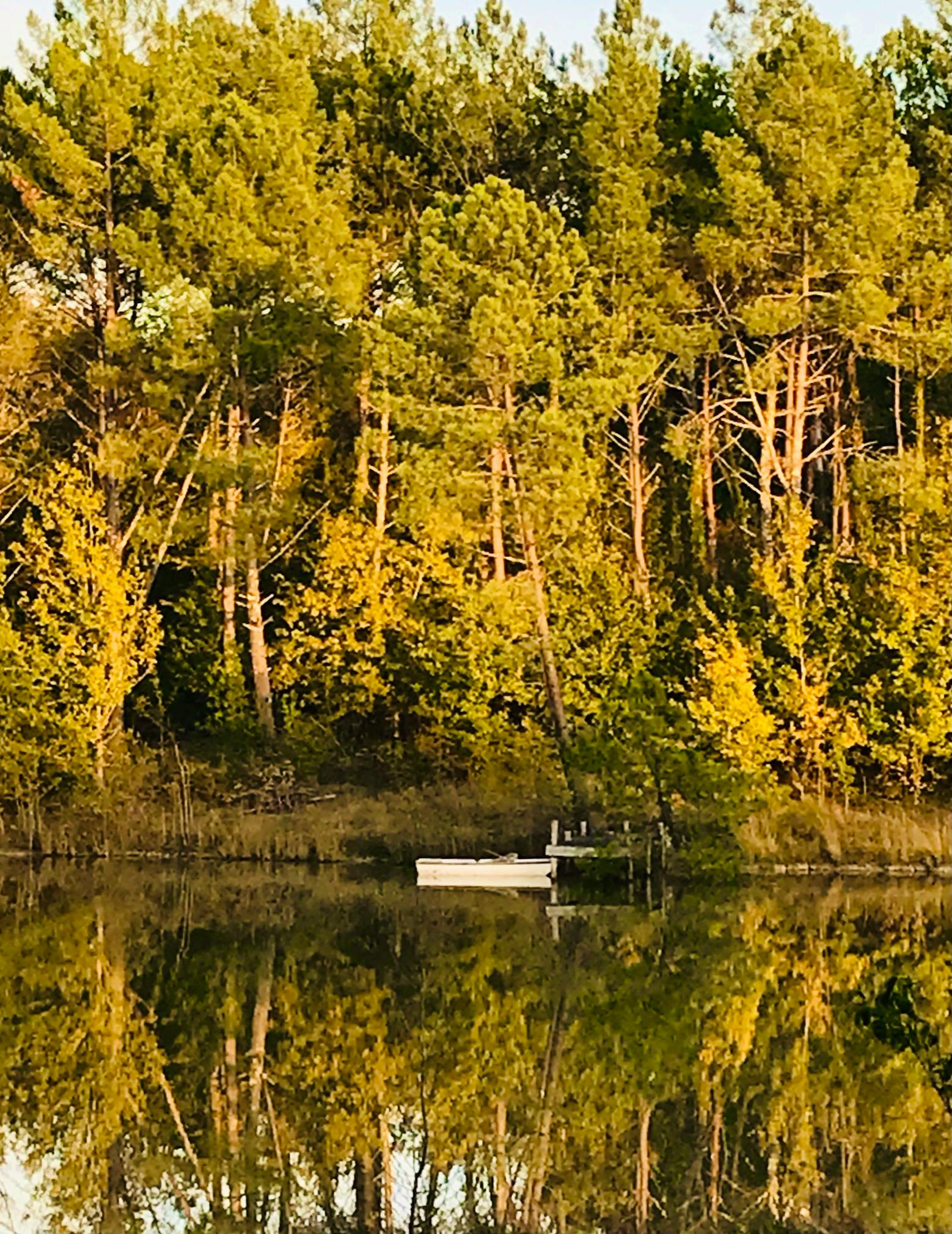 Wild swimming lake and boat