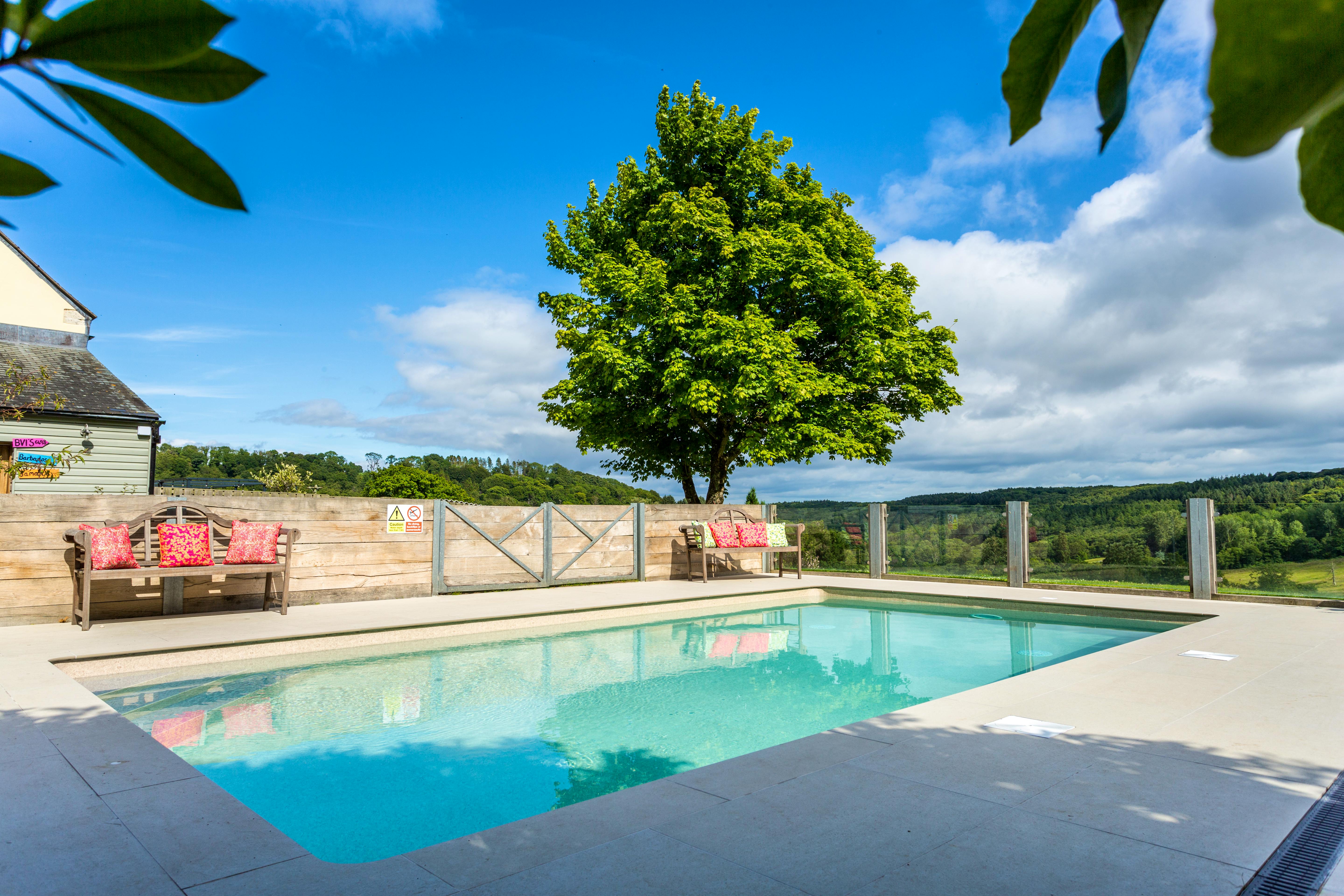 Heated pool at Higher Wiscombe
