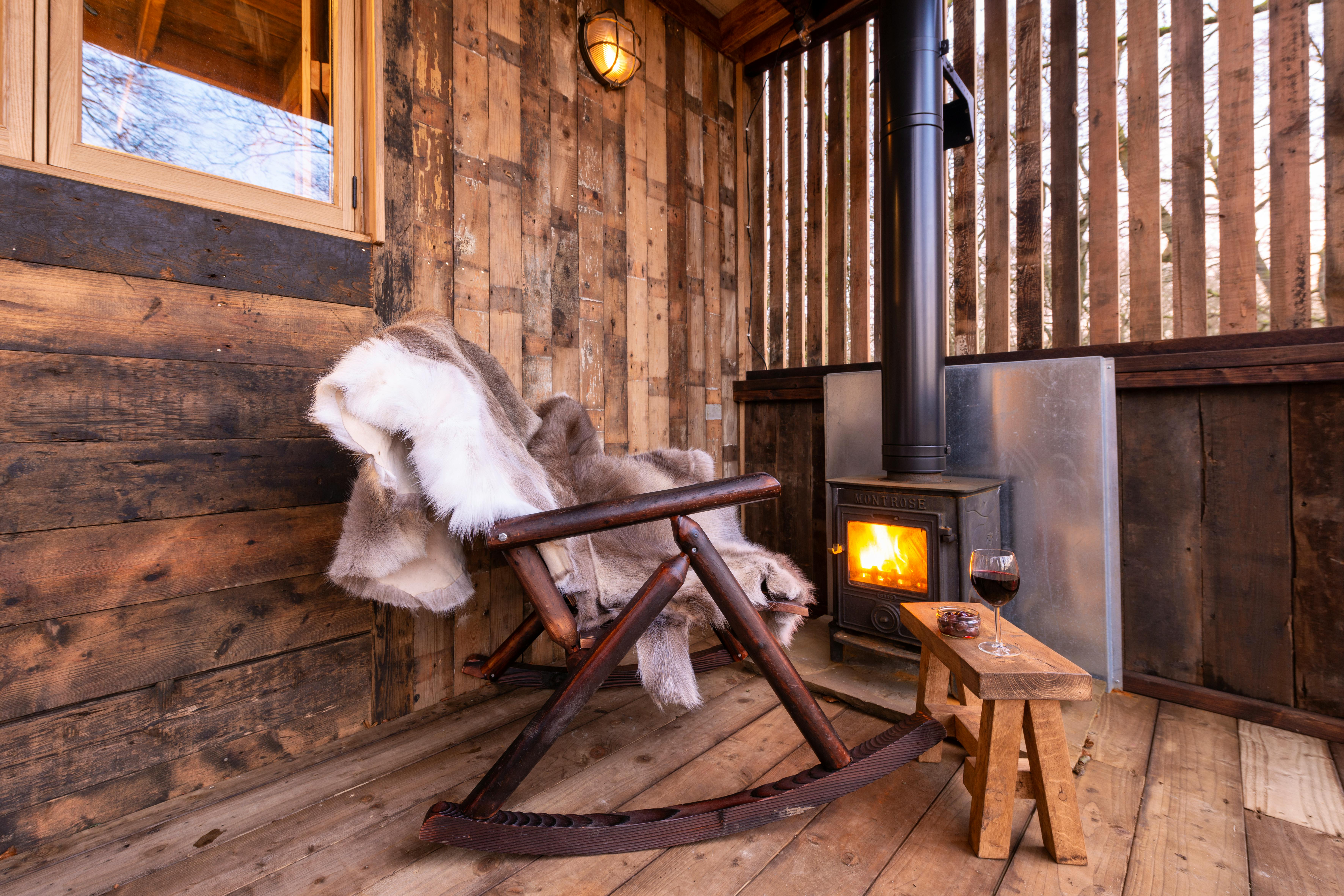 Cabin outside wood burning stove