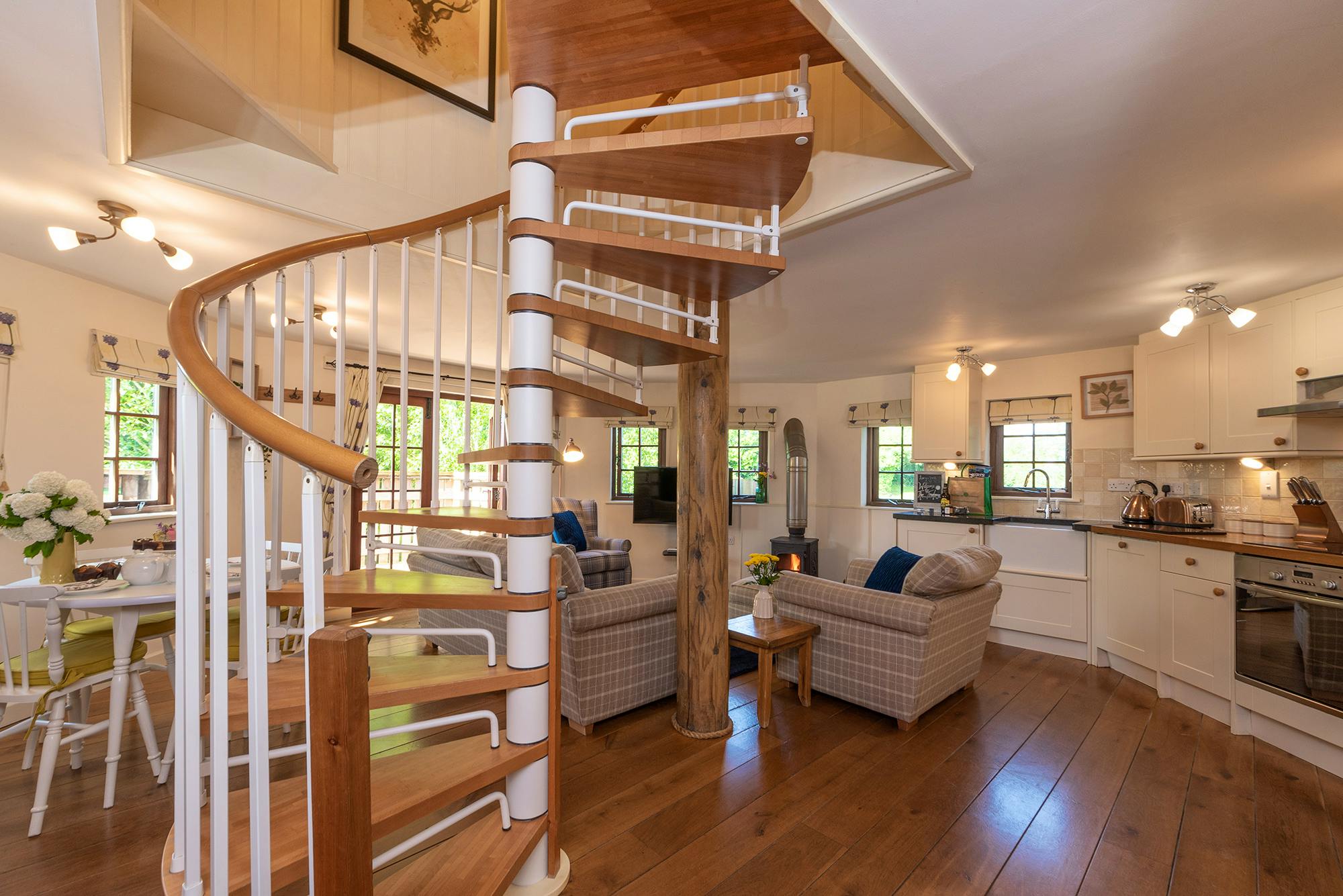 Spiral stair case to master bedroom