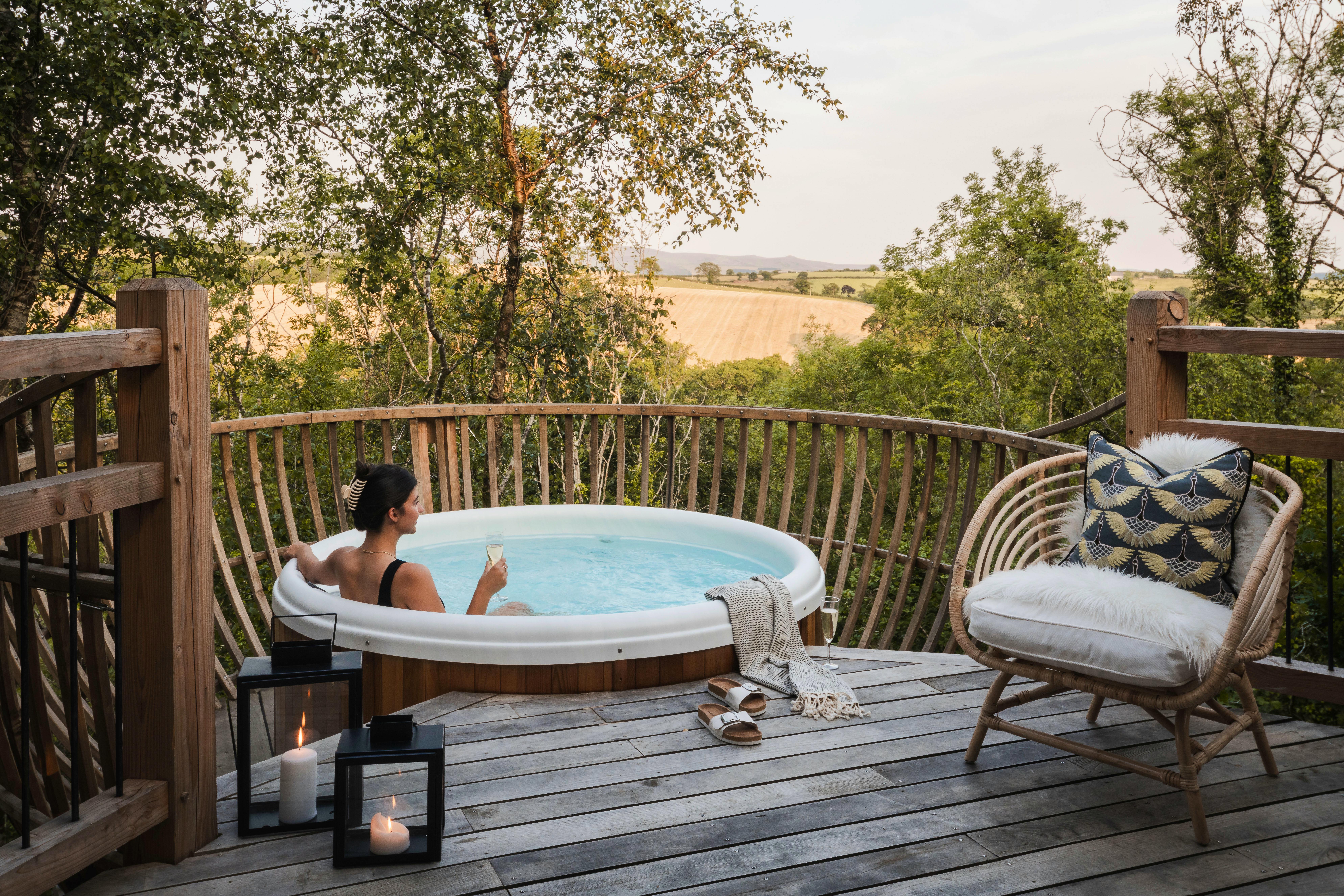 A glass of fizz in the hot tub