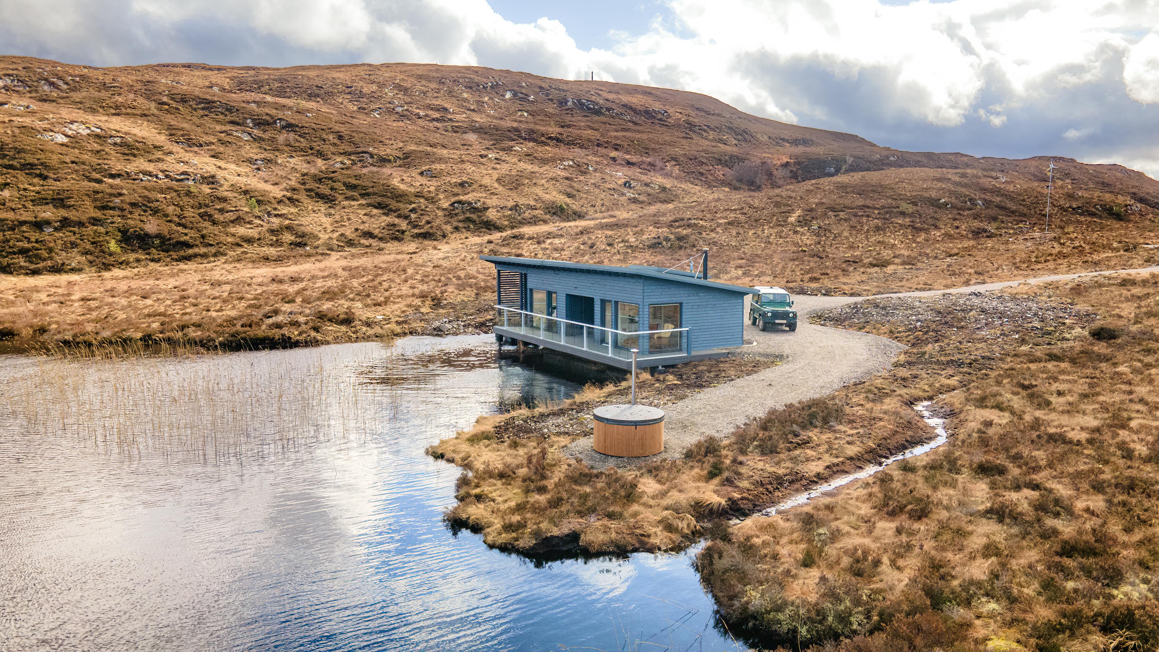 Birds eye view with hot tub & loch