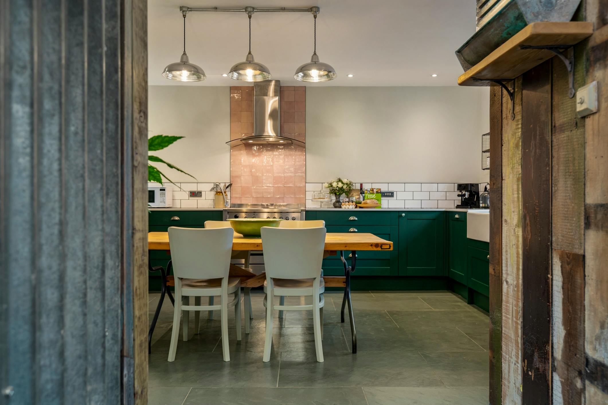 Large, wooden rustic dining table