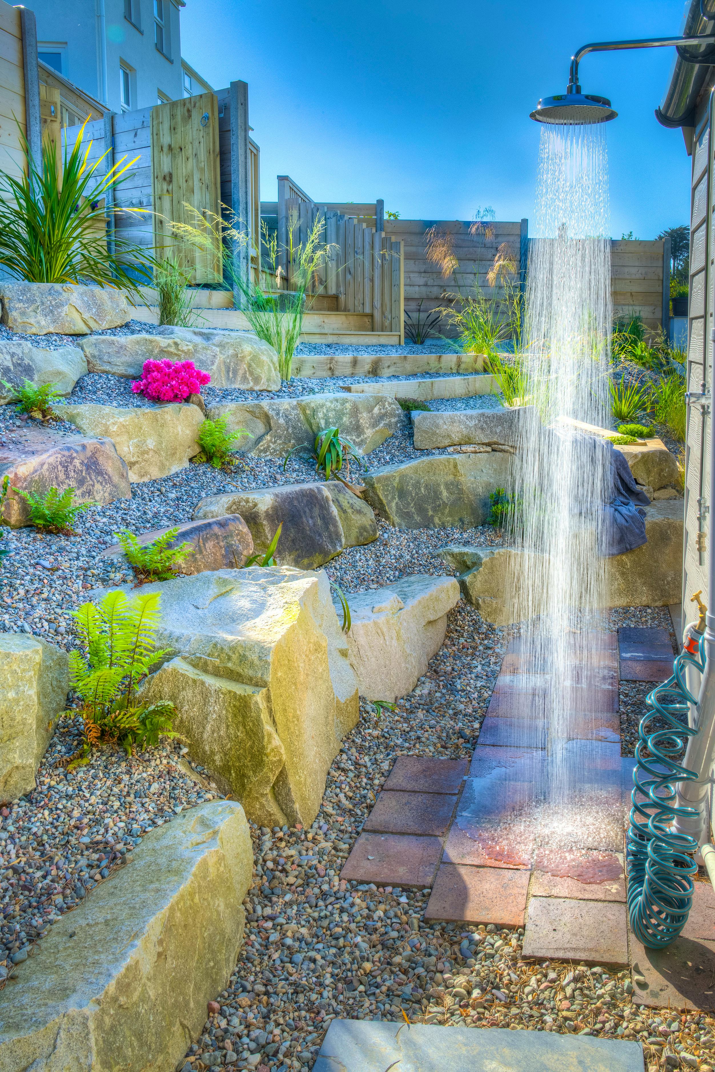 Warm water outside shower 