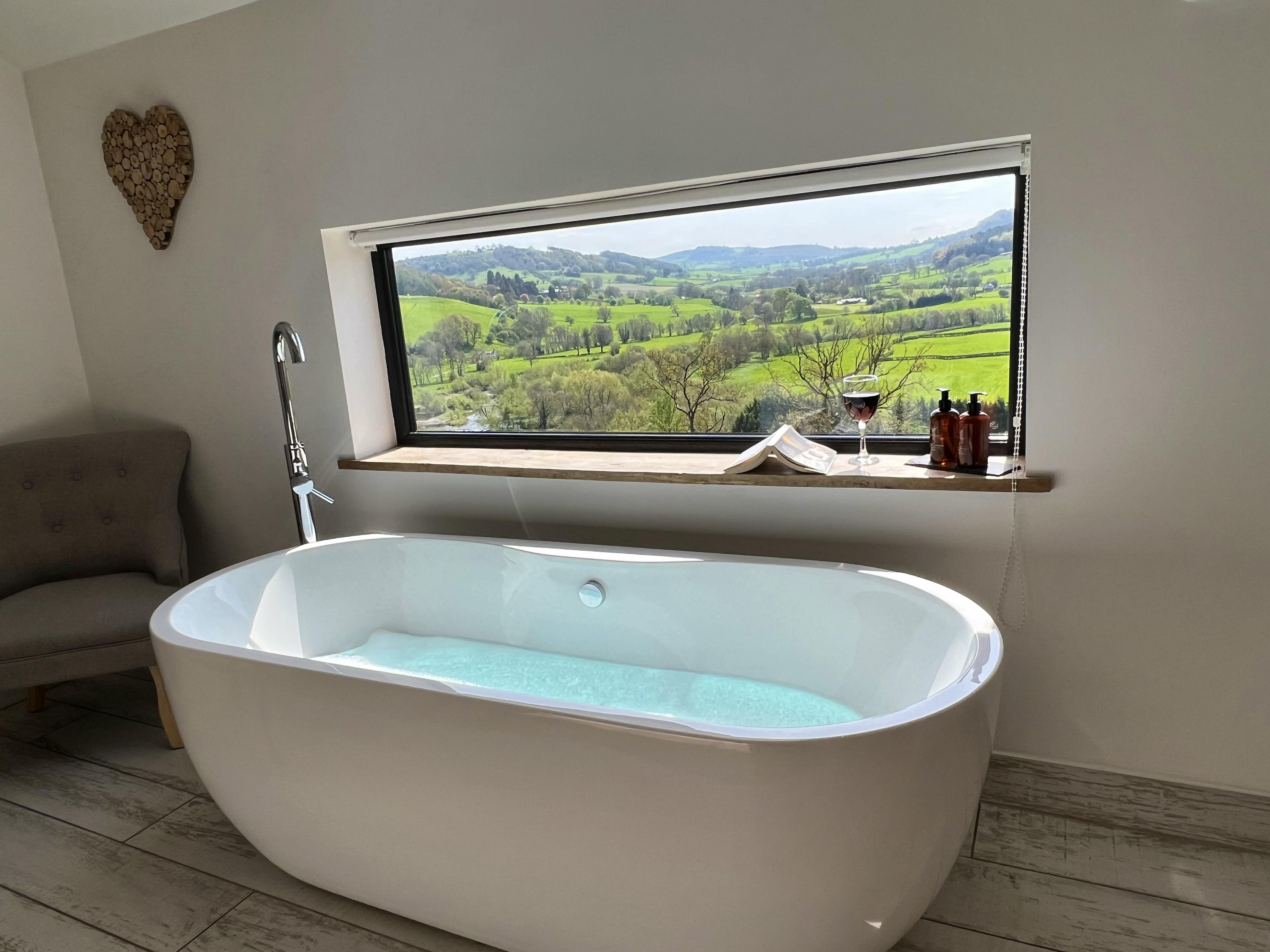 Freestanding bath and views