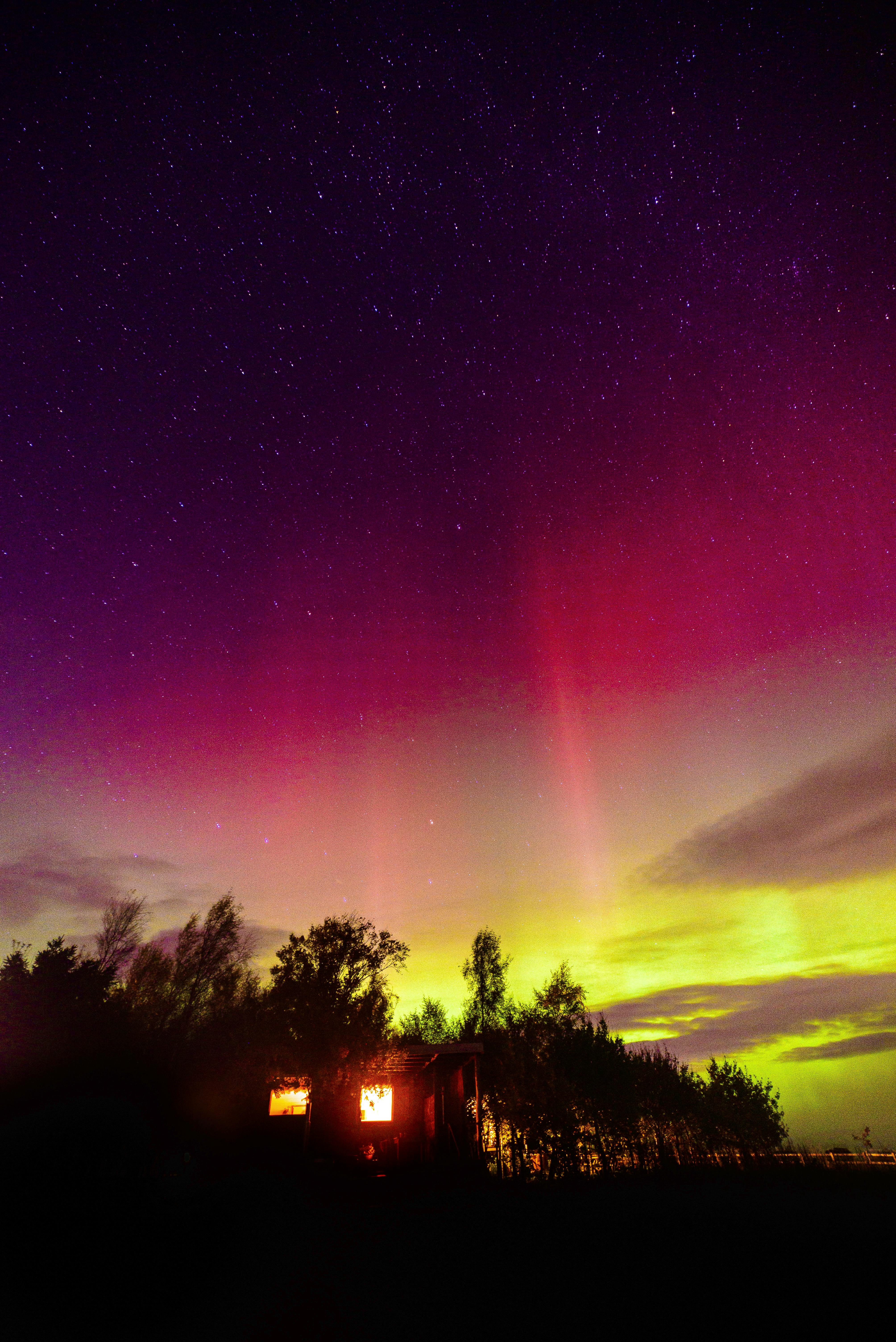 Northern Lights over Hillside Huts