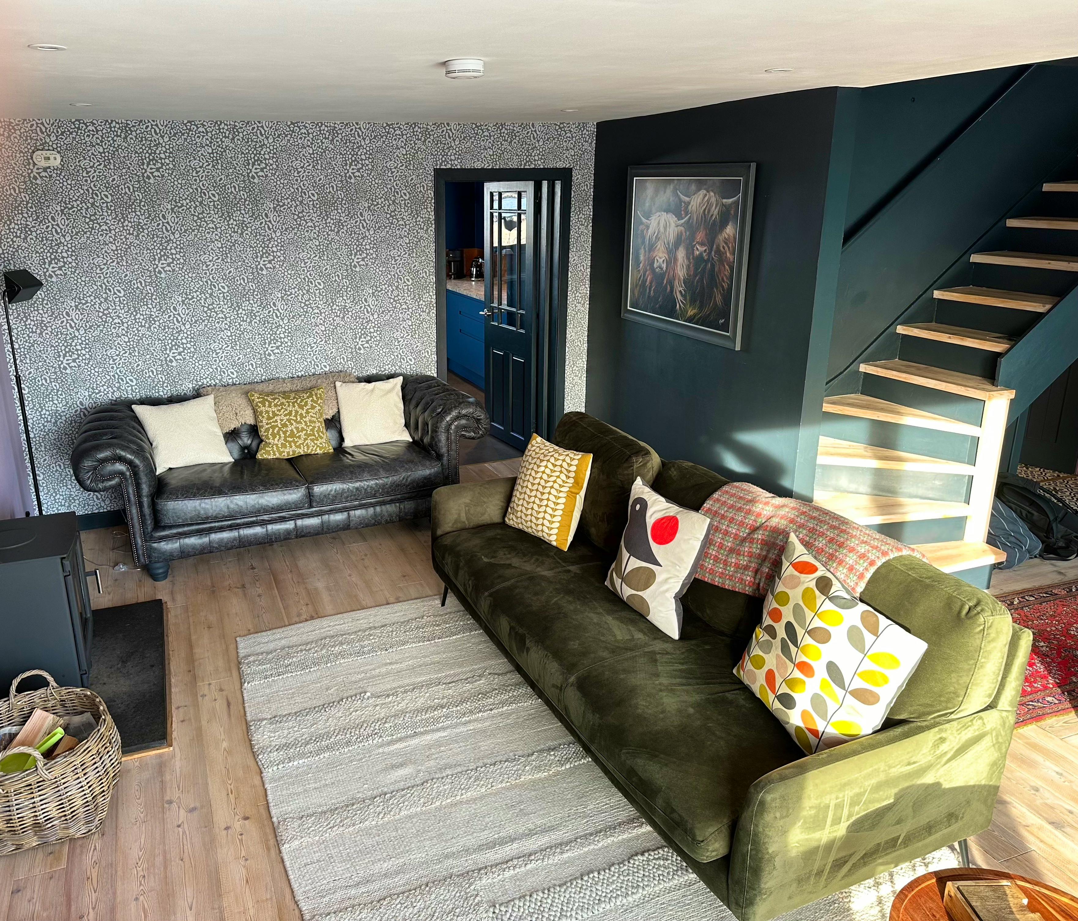 Living room with log burner