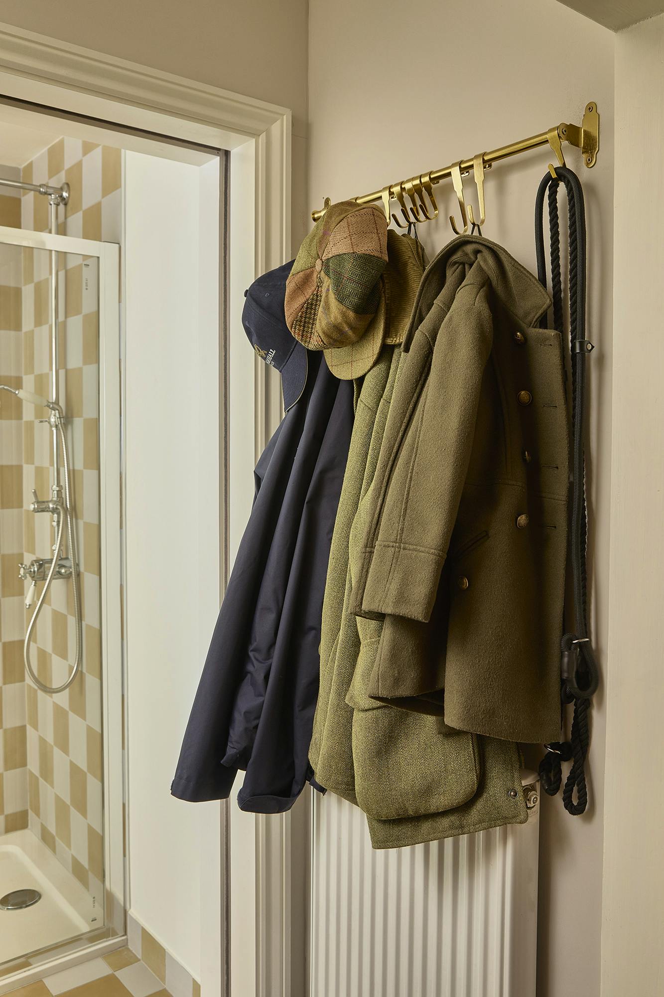 hall hooks and downstairs shower