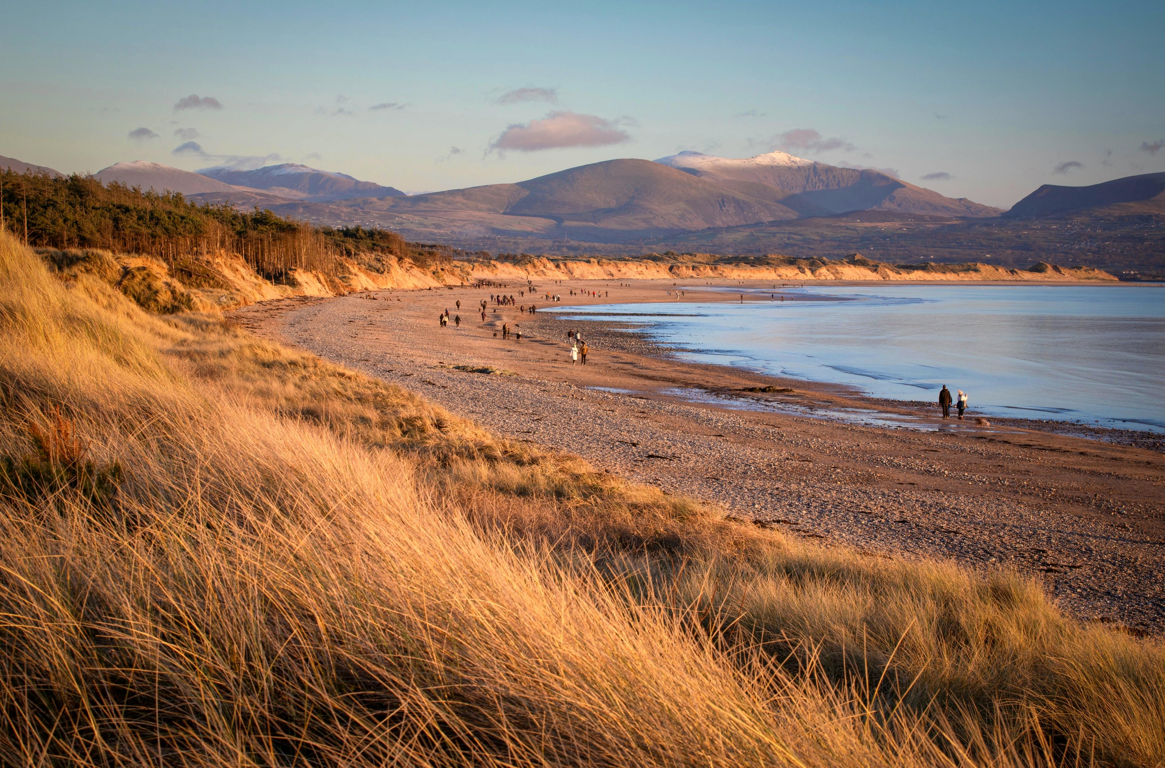 Sand dunes and Snowdonia Llandwyn