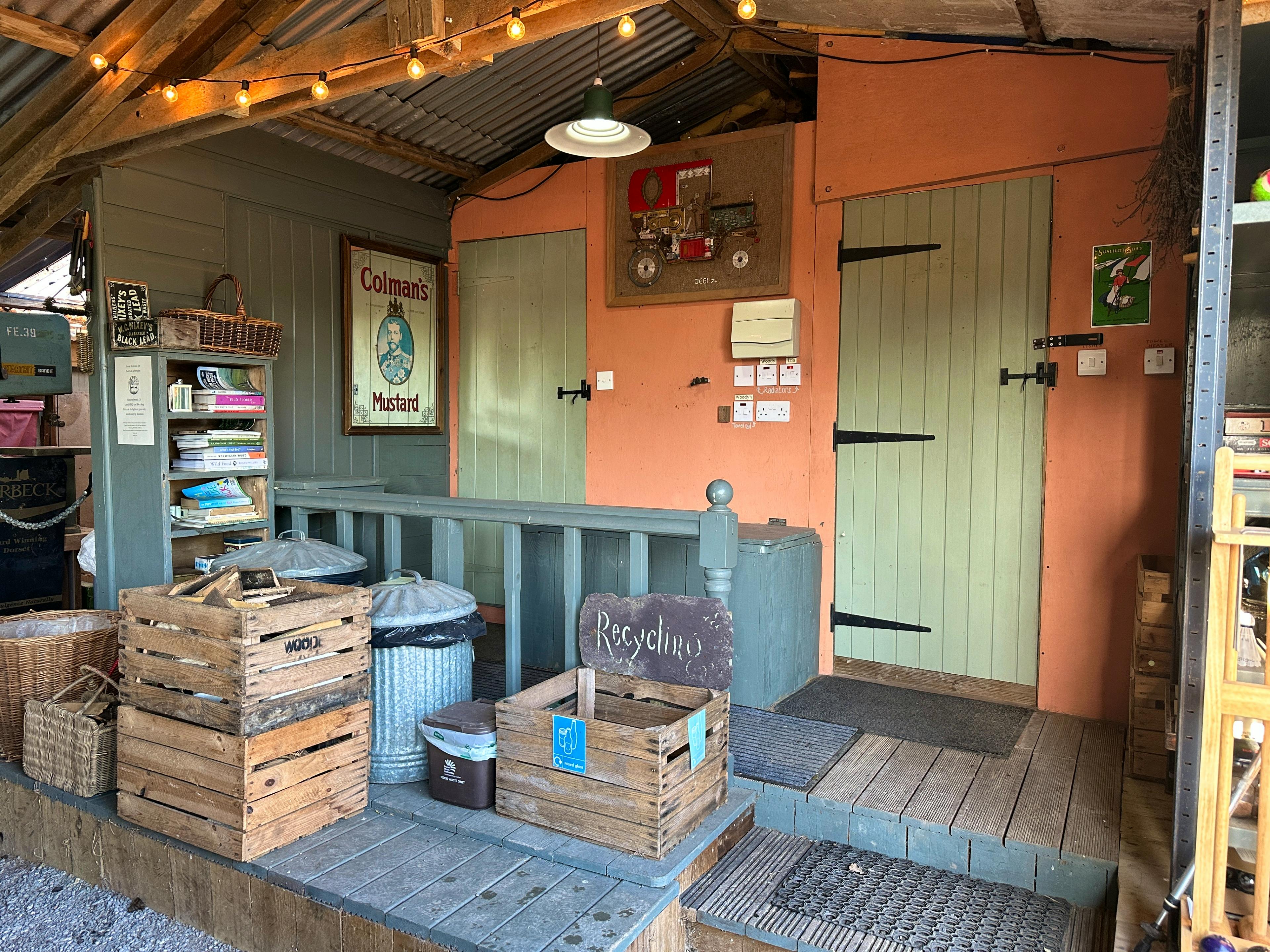 Bathroom, books, games in the barn
