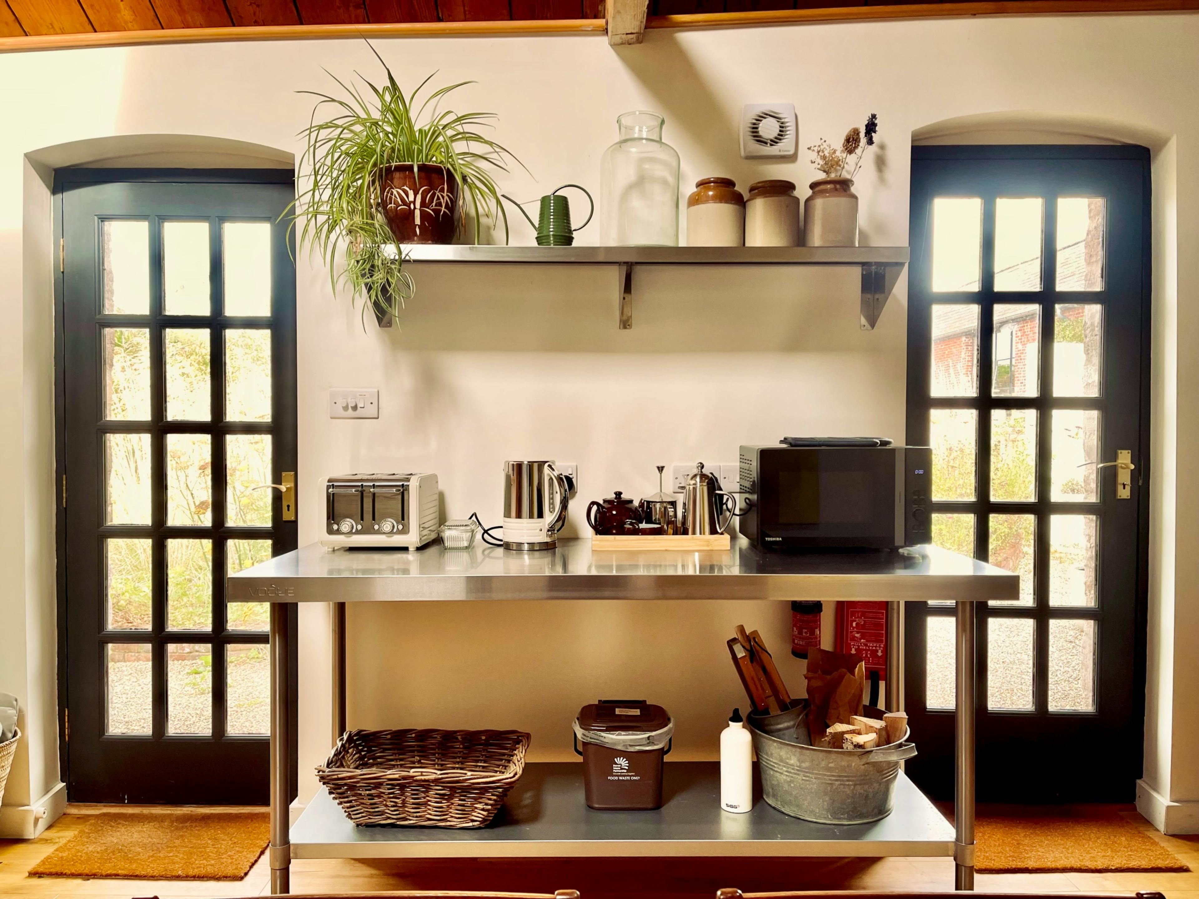 Doors open to the courtyard garden