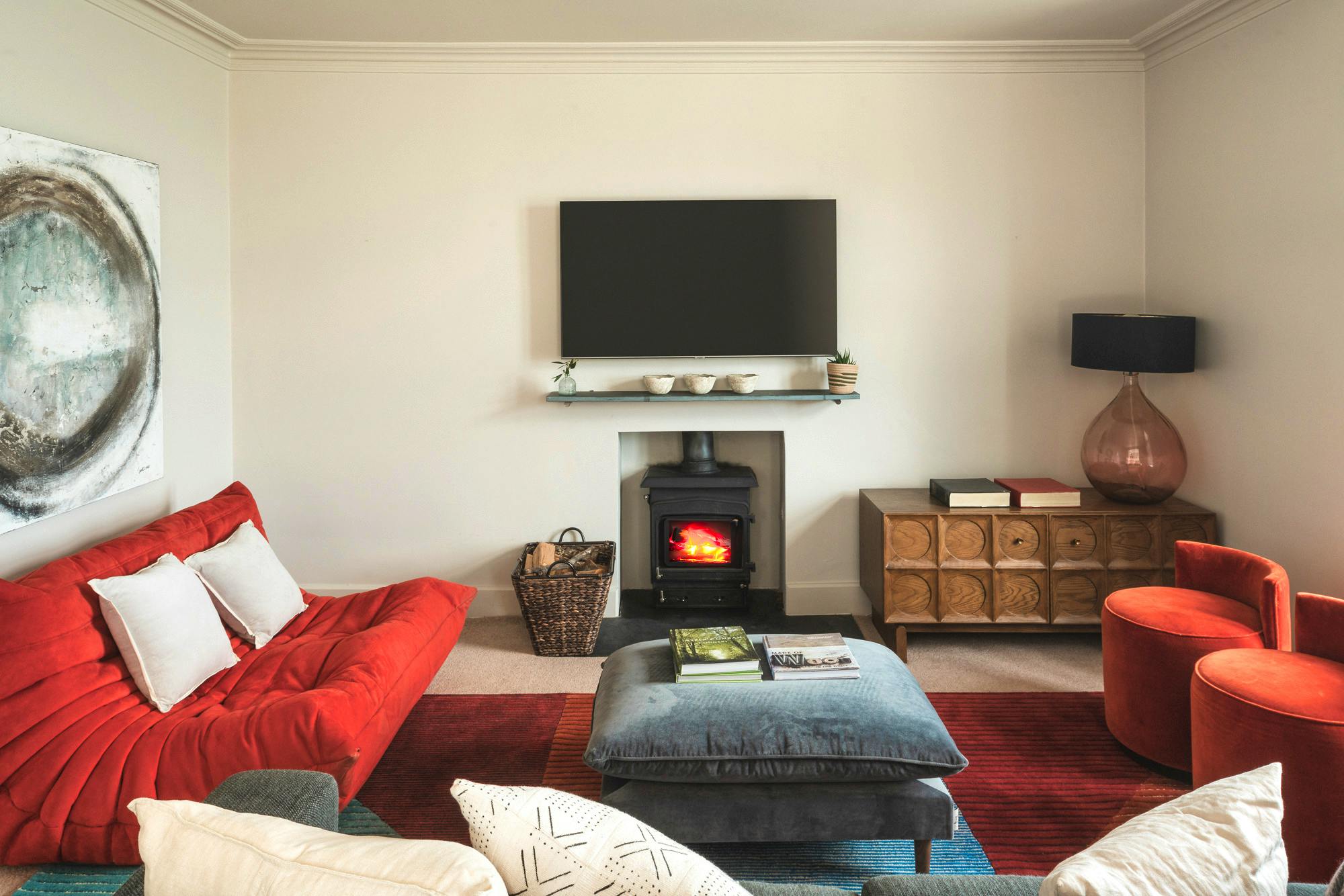 Cosy lounge with log burning stove