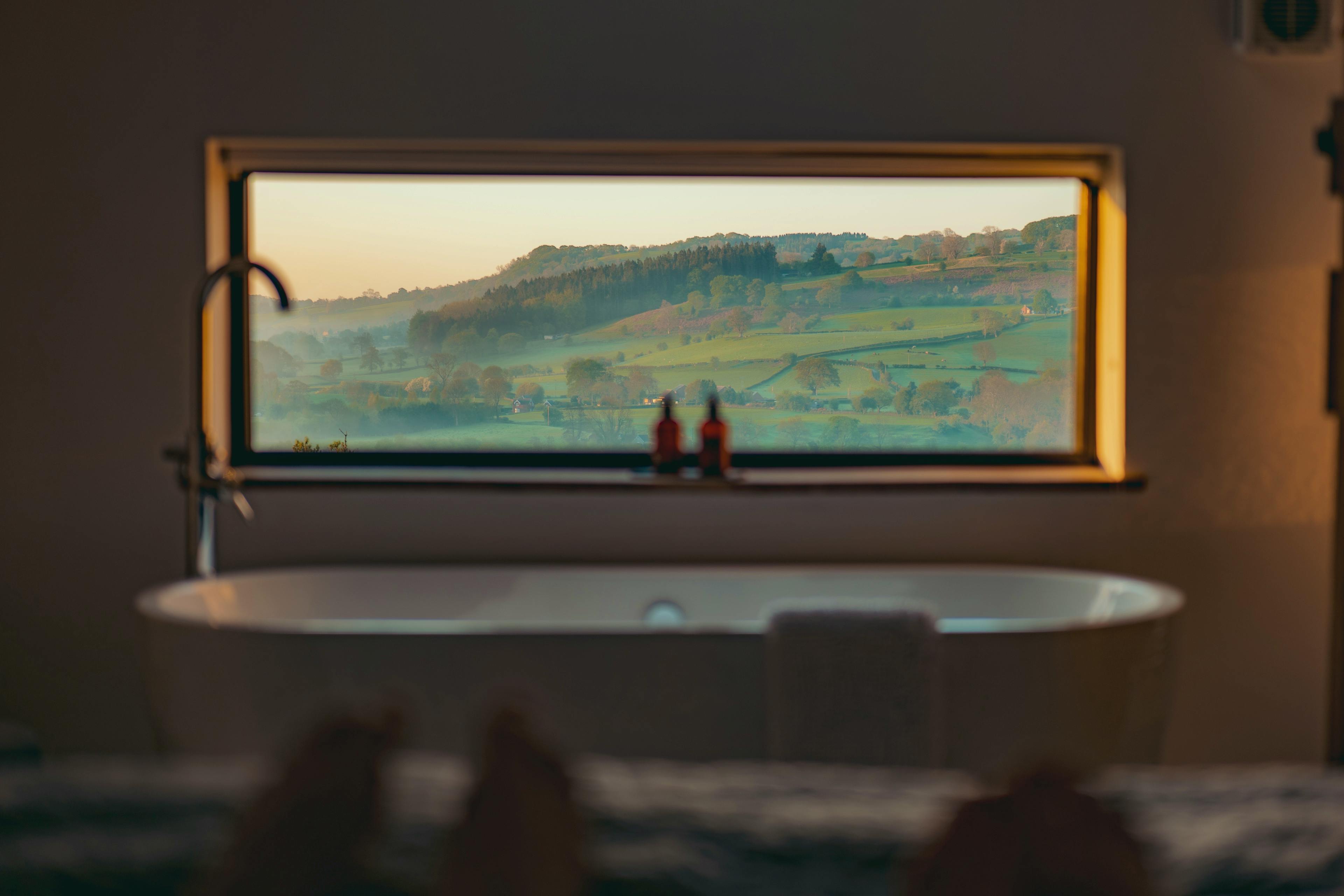 Bed view through picture window