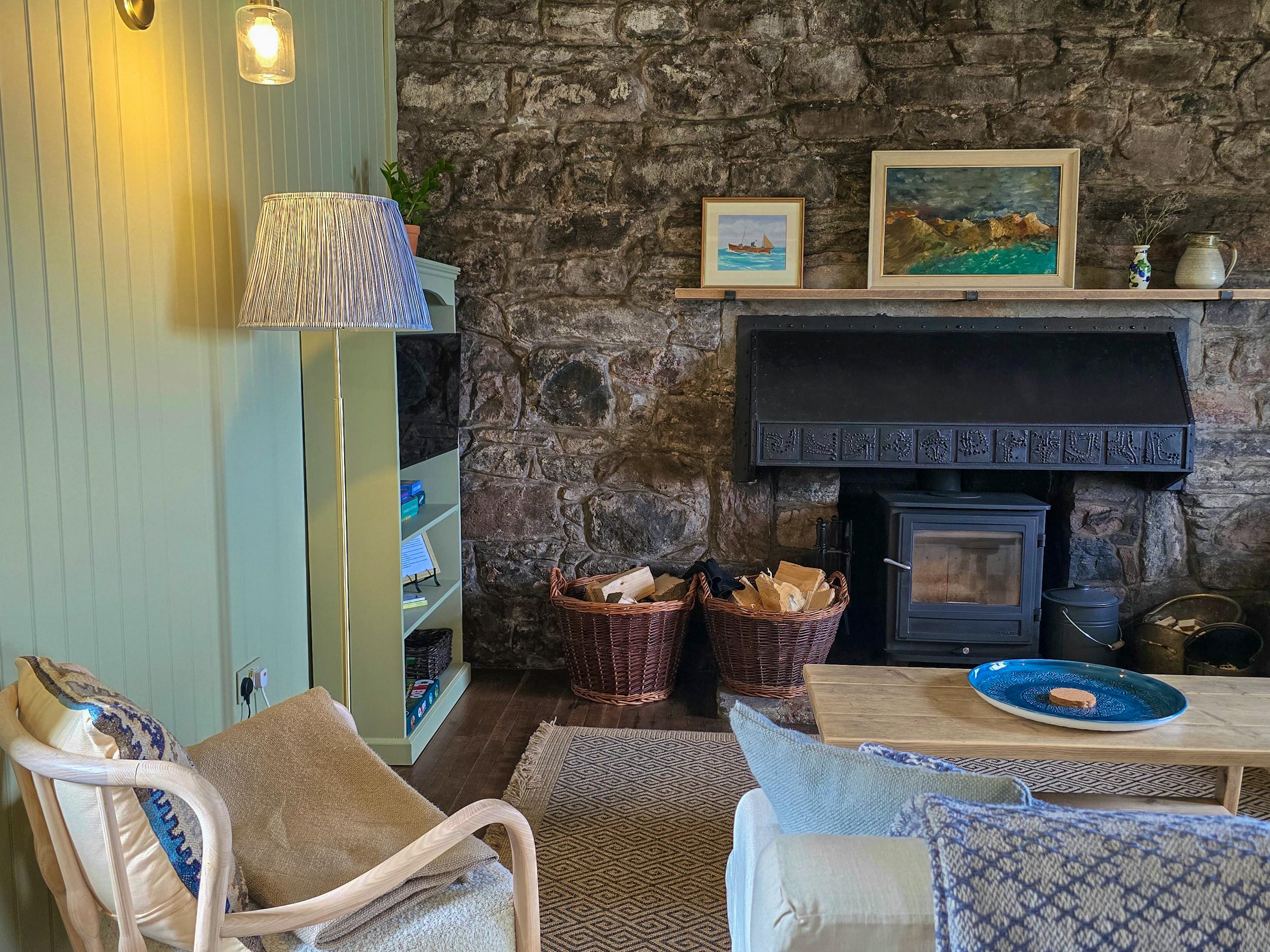 Living room with wood burner 