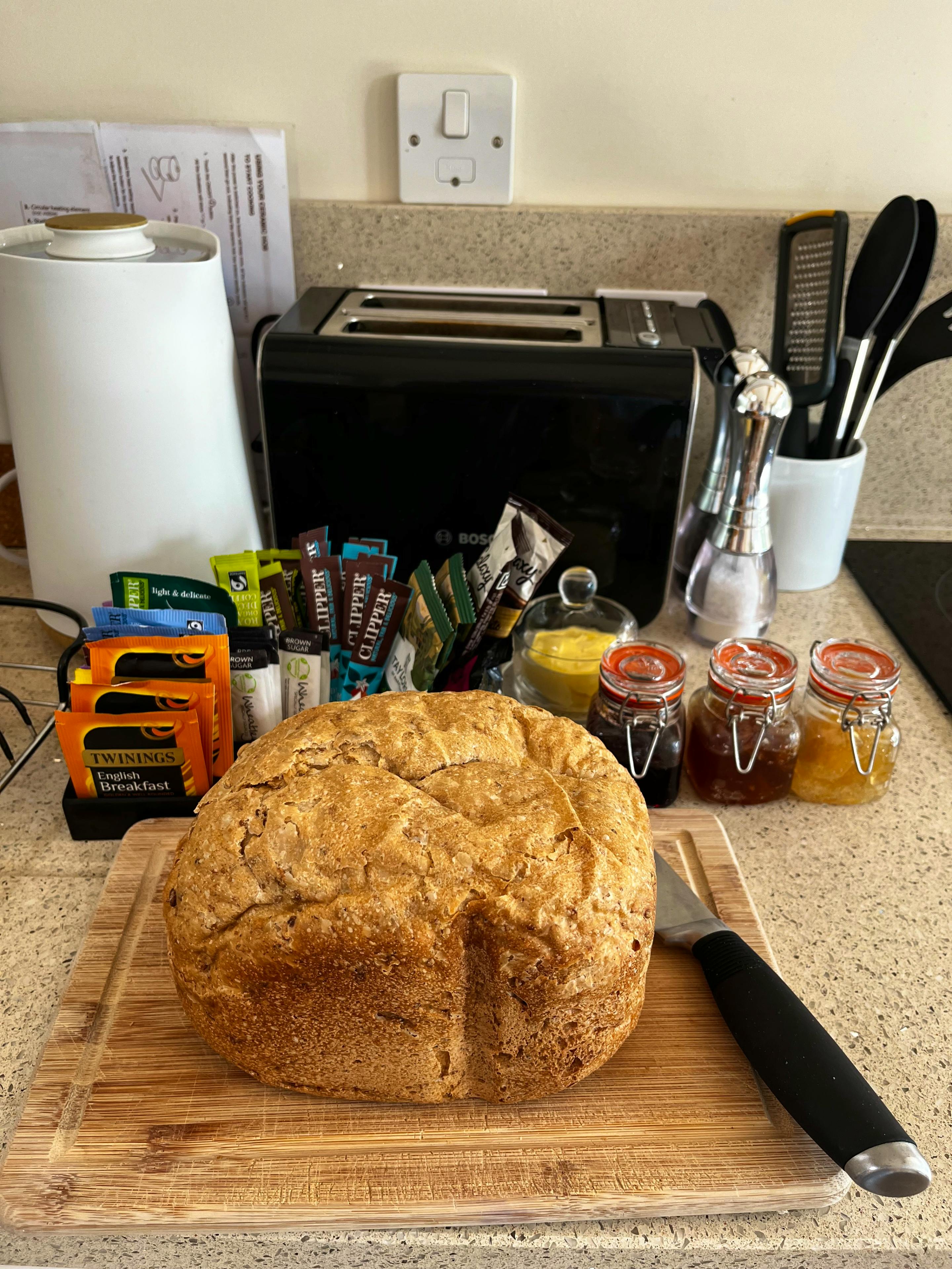 Enjoy homemade bread for breakfast.