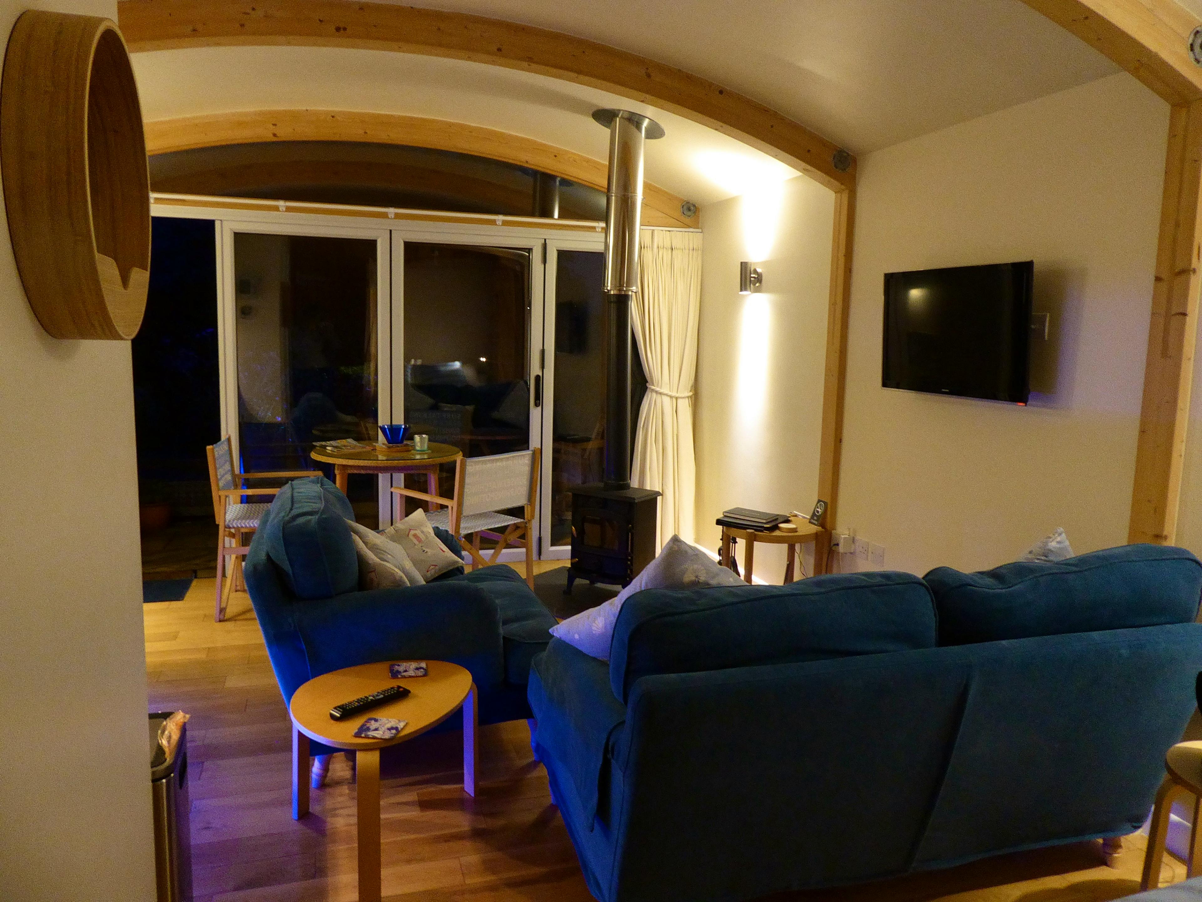 Night time Interior& wood burner.