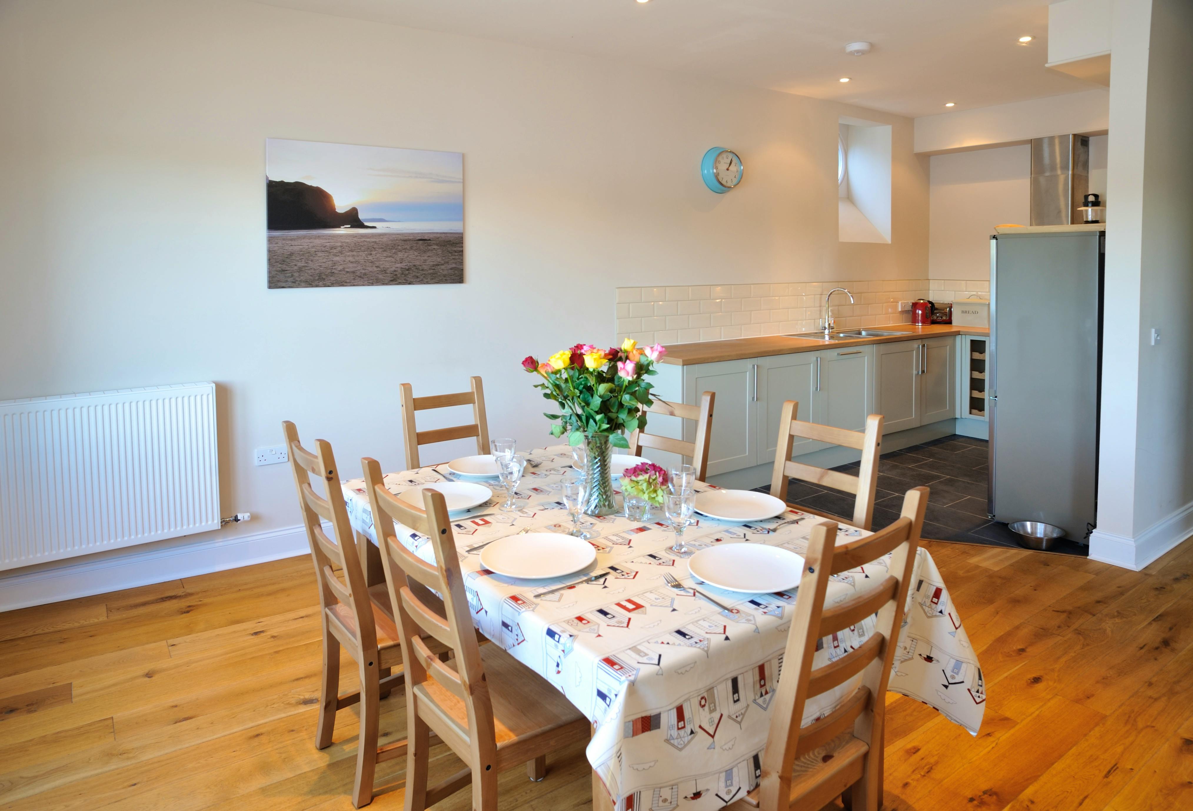 The open plan kitchen and dining room