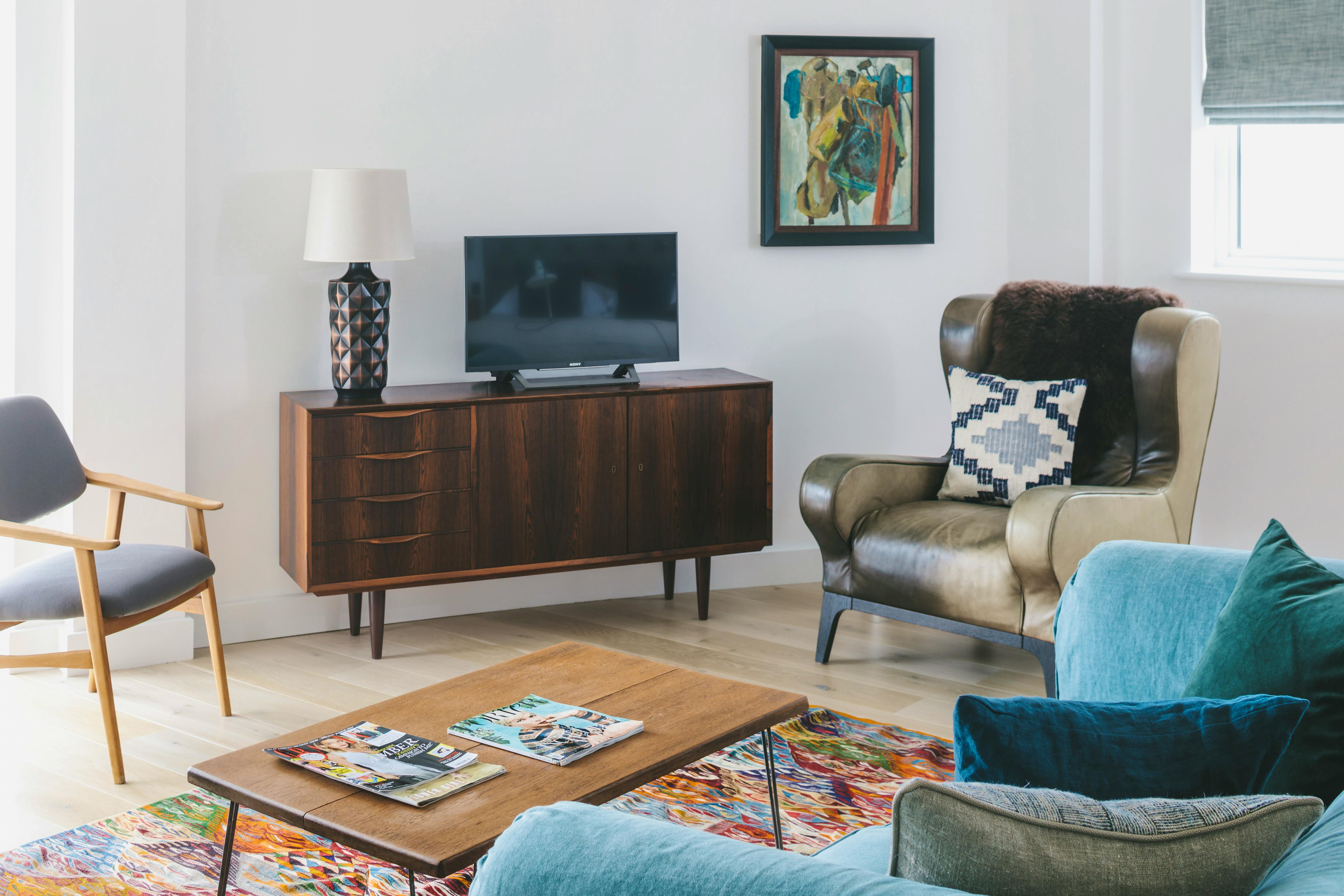 master bedroom has its own sitting area with TV