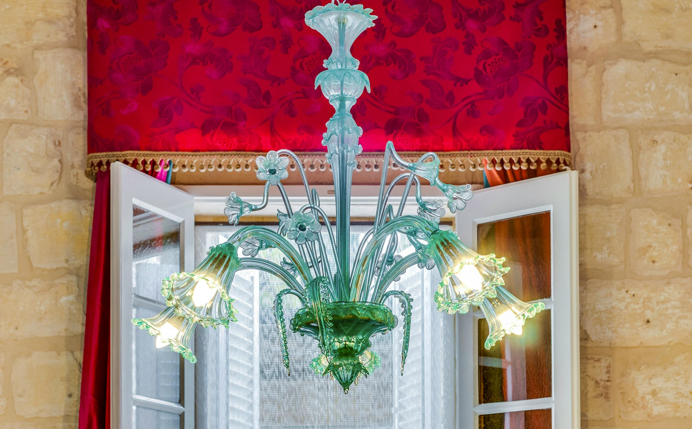 The antique Murano glass chandelier 