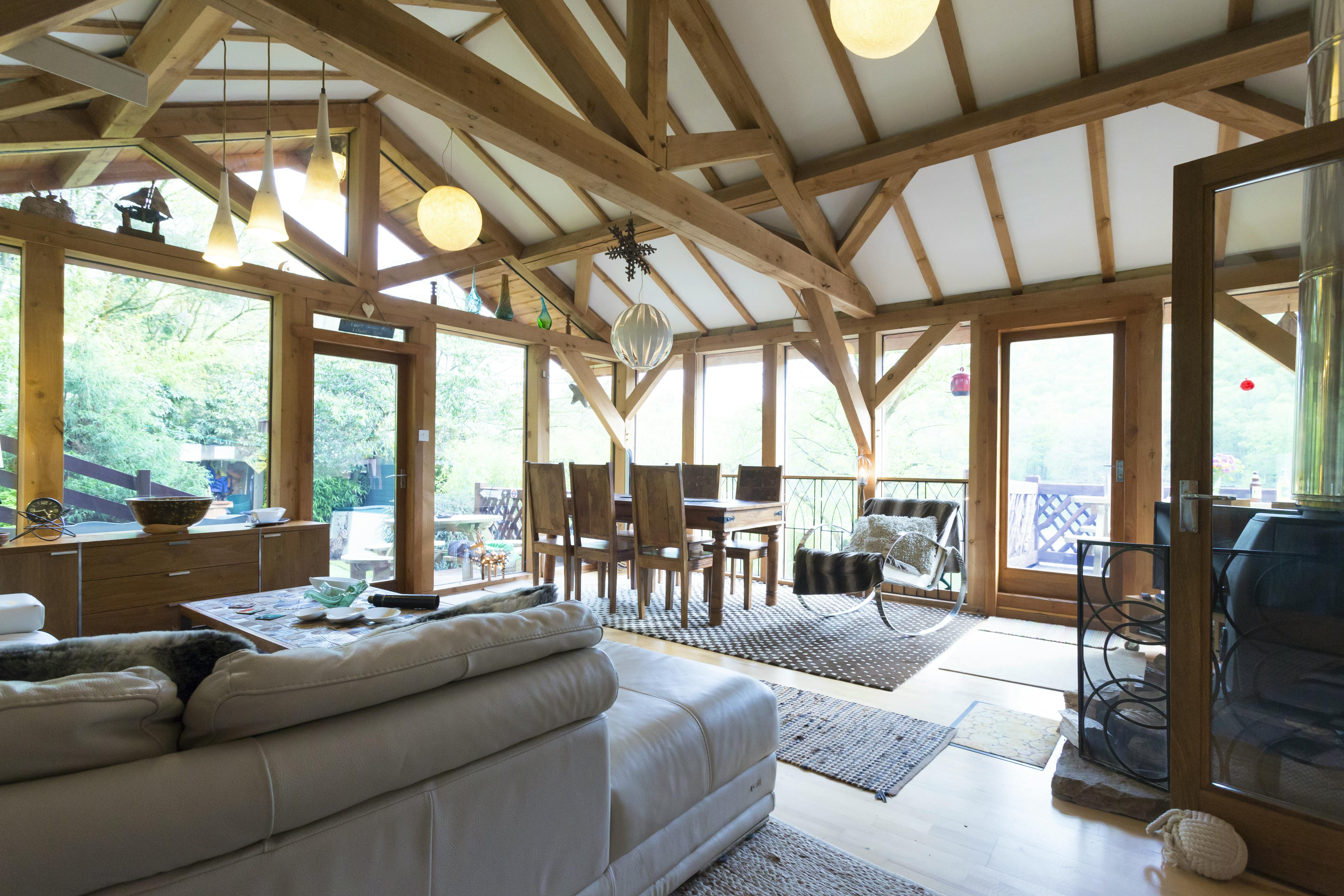 8 seater table lake view  jutol wood burner stove