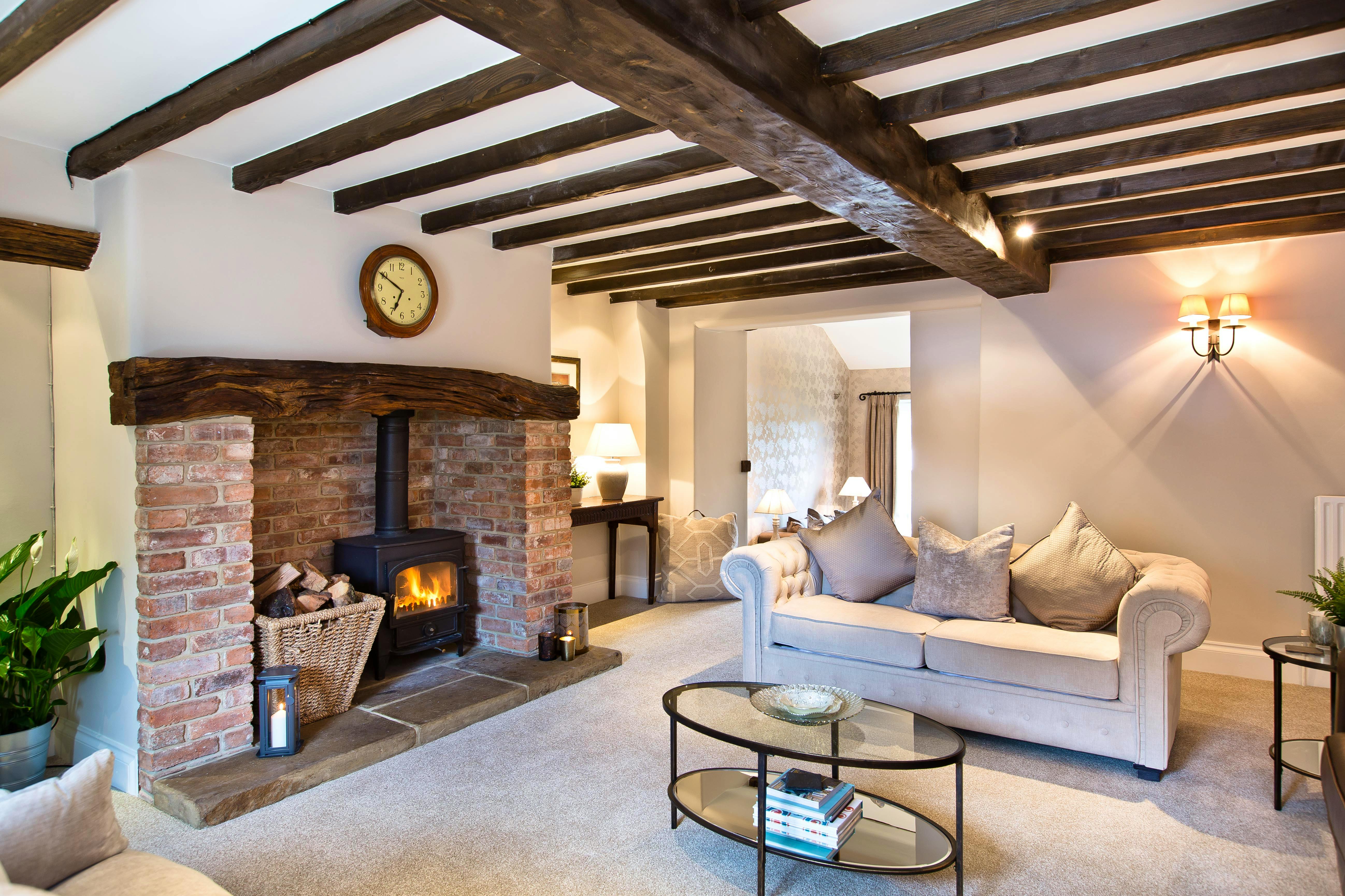 Lounge area with log burner 