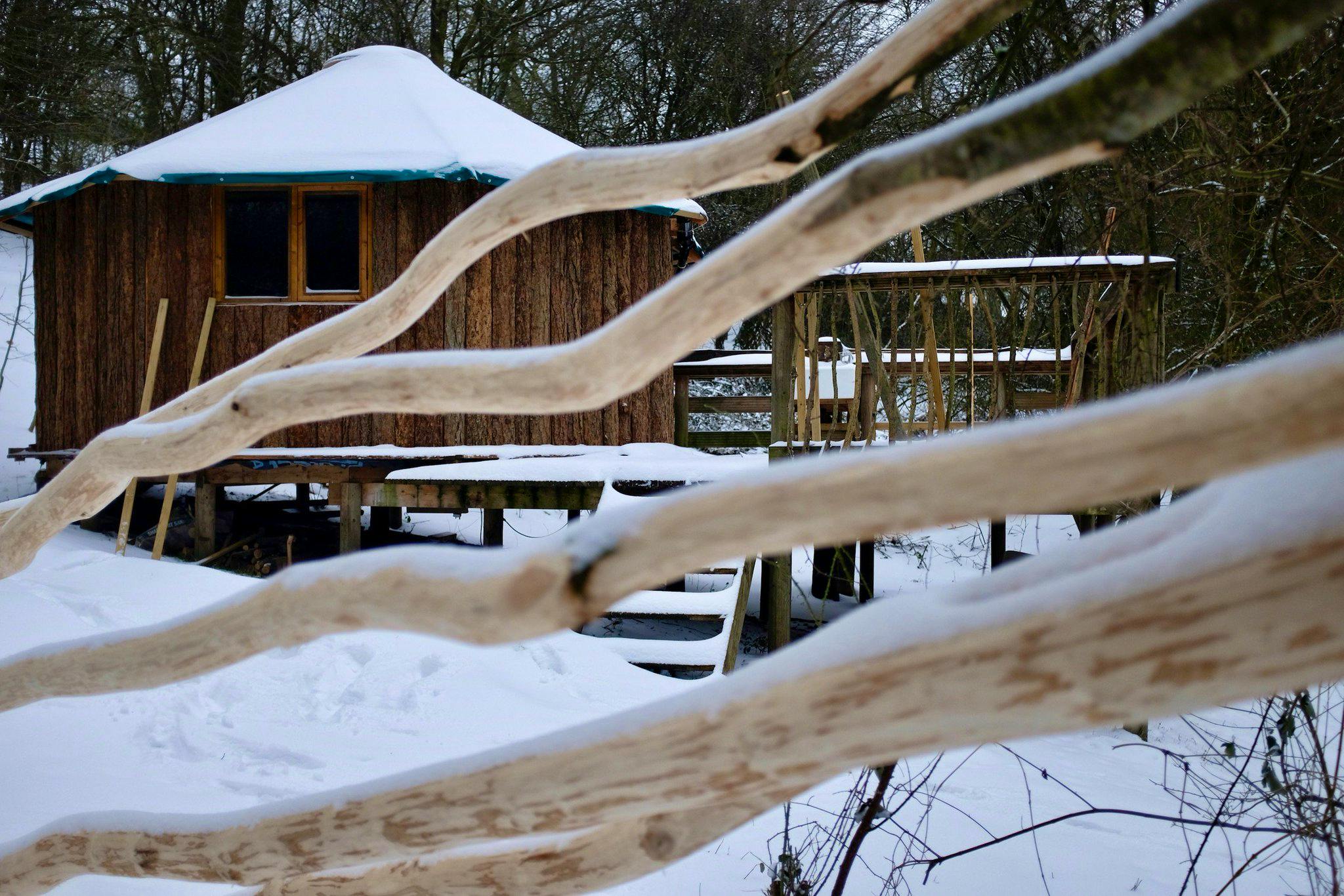 Building Gold Rush Cabin in the snow