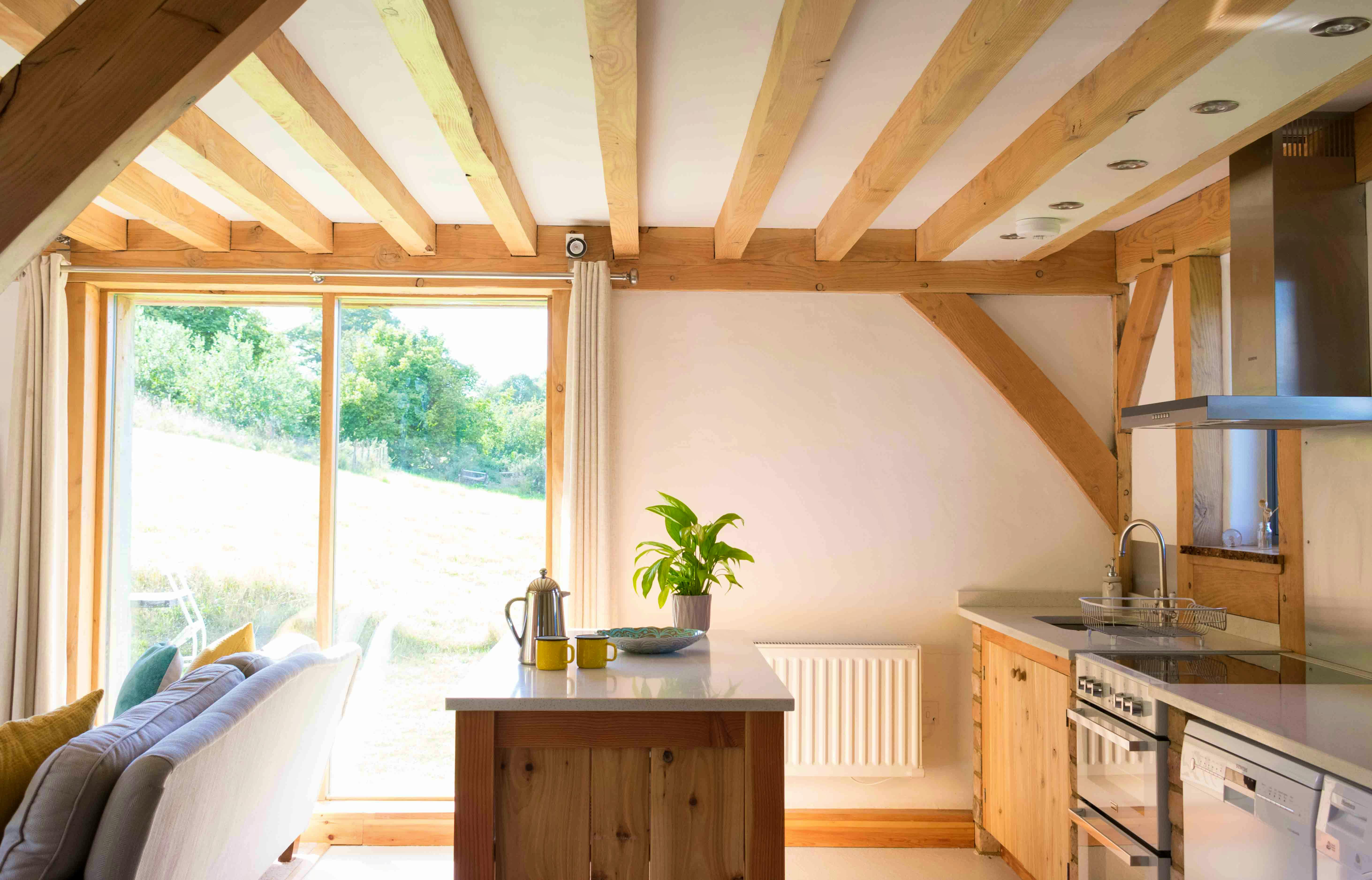kitchen and views across the meadow